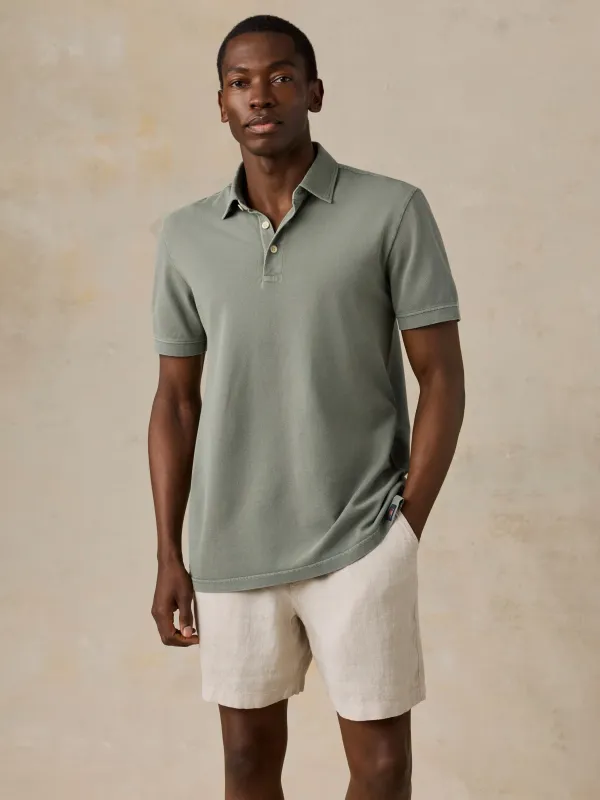 Short-Sleeve Sunwashed Pique Polo - Coastal Sage made by Faherty