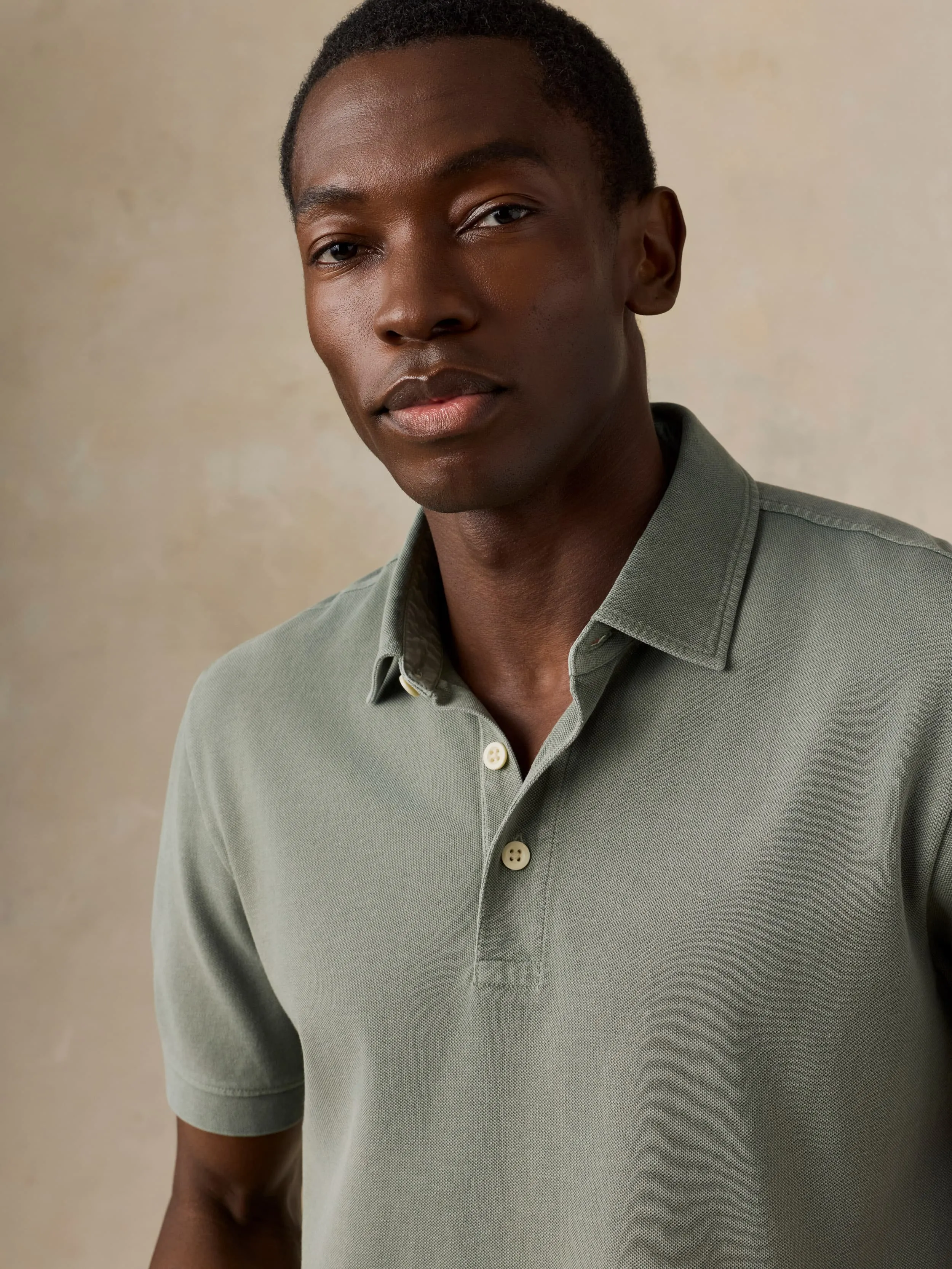 Short-Sleeve Sunwashed Pique Polo - Coastal Sage sold by Faherty product image thumbnail 2