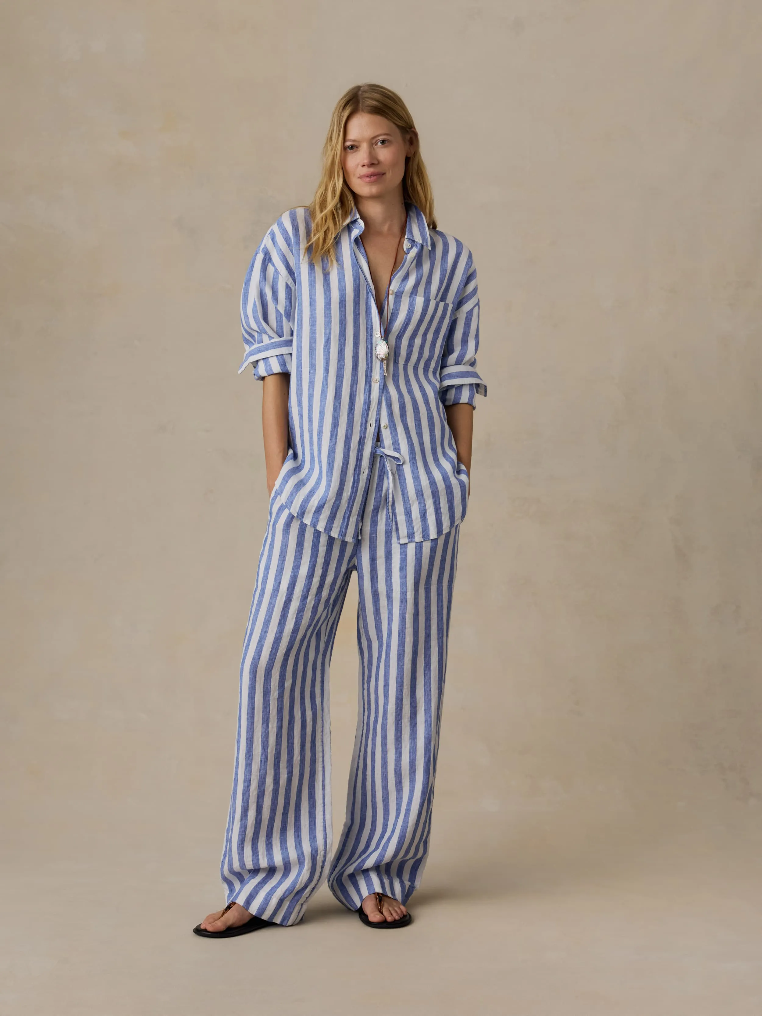 Laidback Linen Pant - Coastal Calm Stripe sold by Faherty product image thumbnail 5