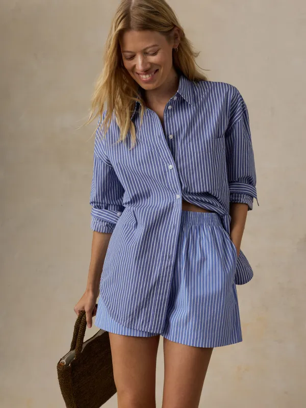 Coastal Poplin Boxer Short - Deepwater Stripe made by Faherty