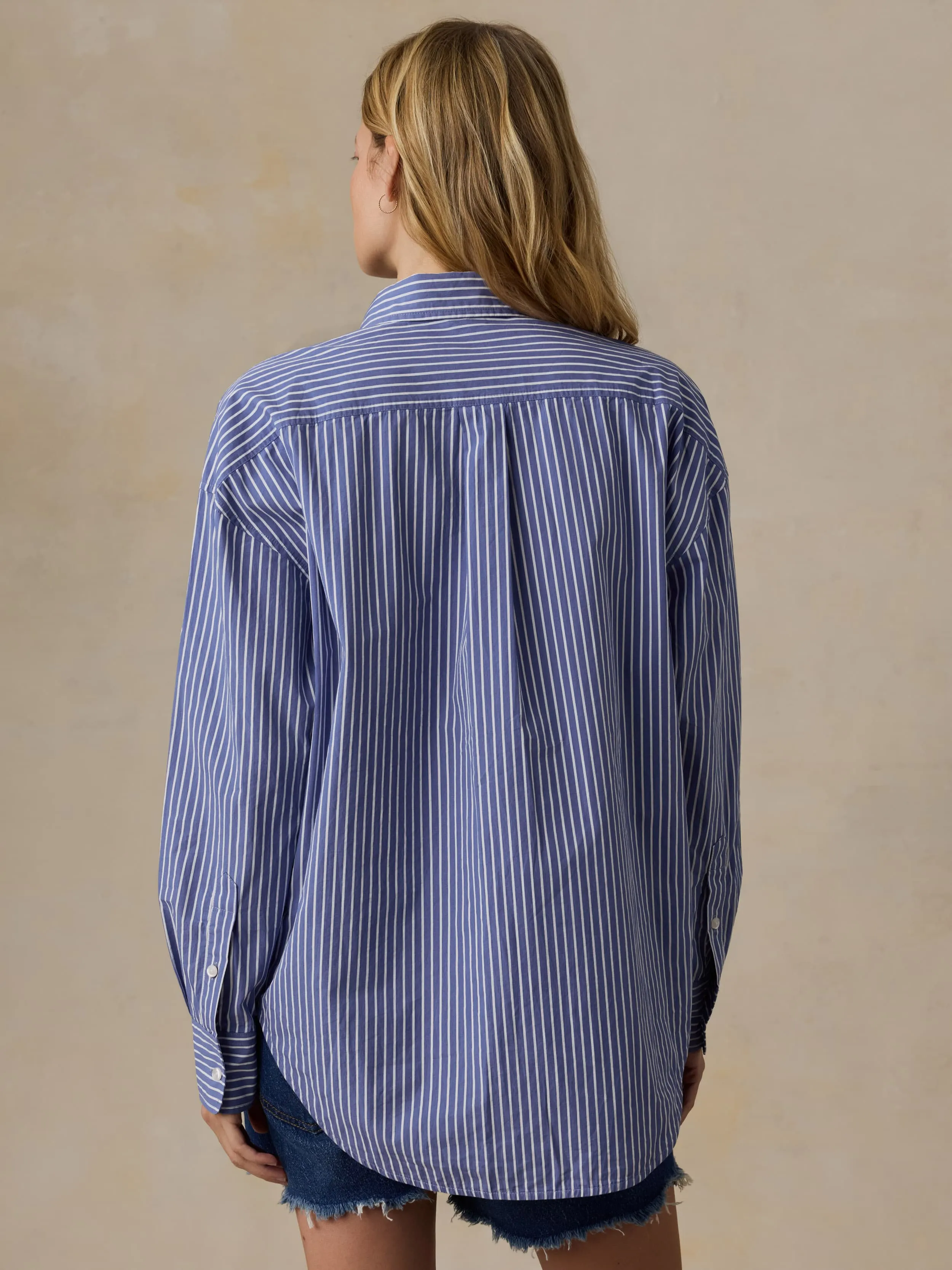 Coastal Poplin Relaxed Shirt - Deepwater Stripe sold by Faherty product image thumbnail 3