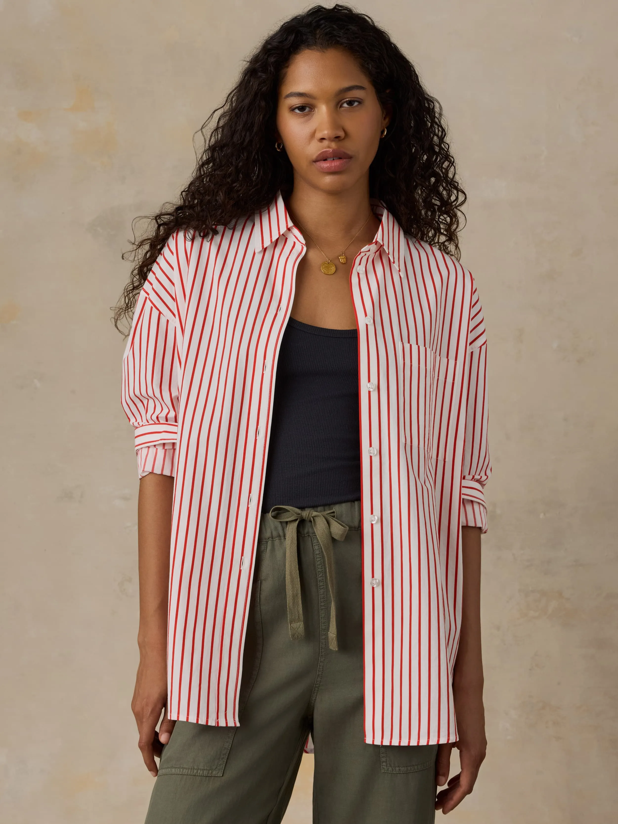 Coastal Poplin Relaxed Shirt - Summer Sail Stripe sold by Faherty