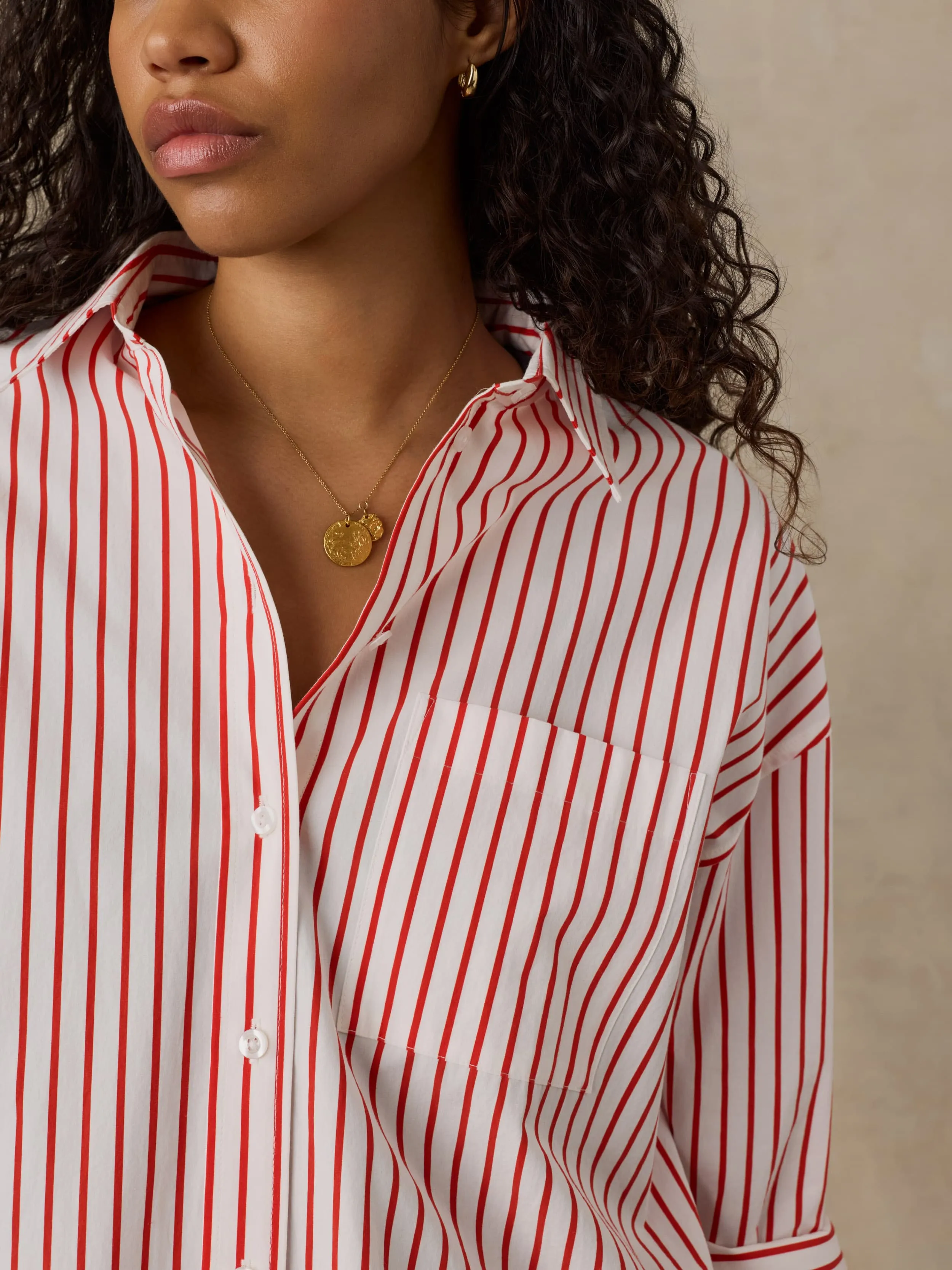 Coastal Poplin Relaxed Shirt - Summer Sail Stripe sold by Faherty product image thumbnail 2