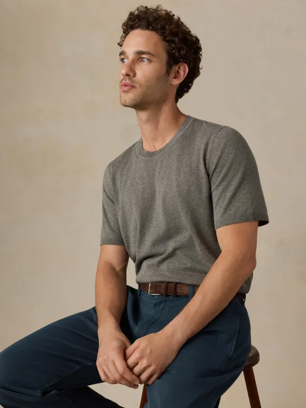 Short-Sleeve Sweater Tee - Olive Range Melange made by Faherty