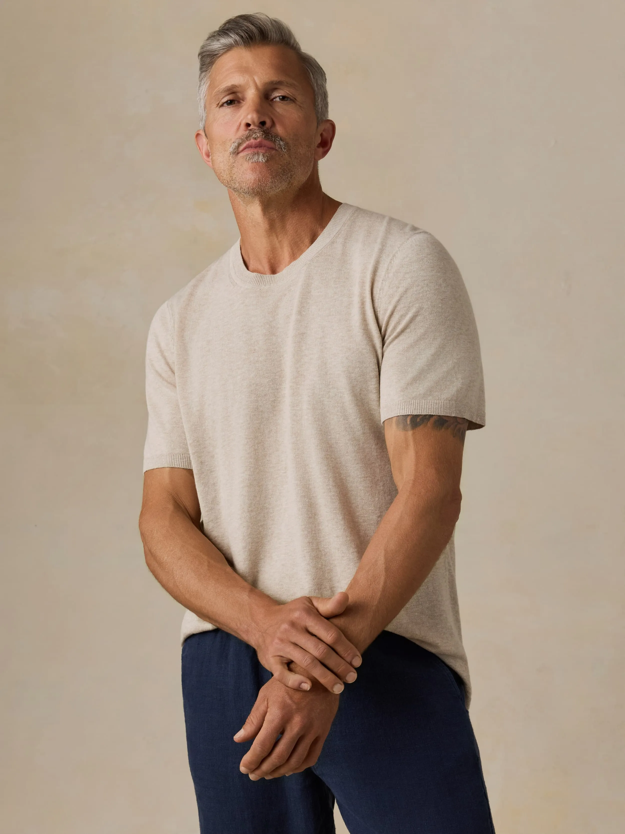 Short-Sleeve Sweater Tee - Faded Sand Melange sold by Faherty