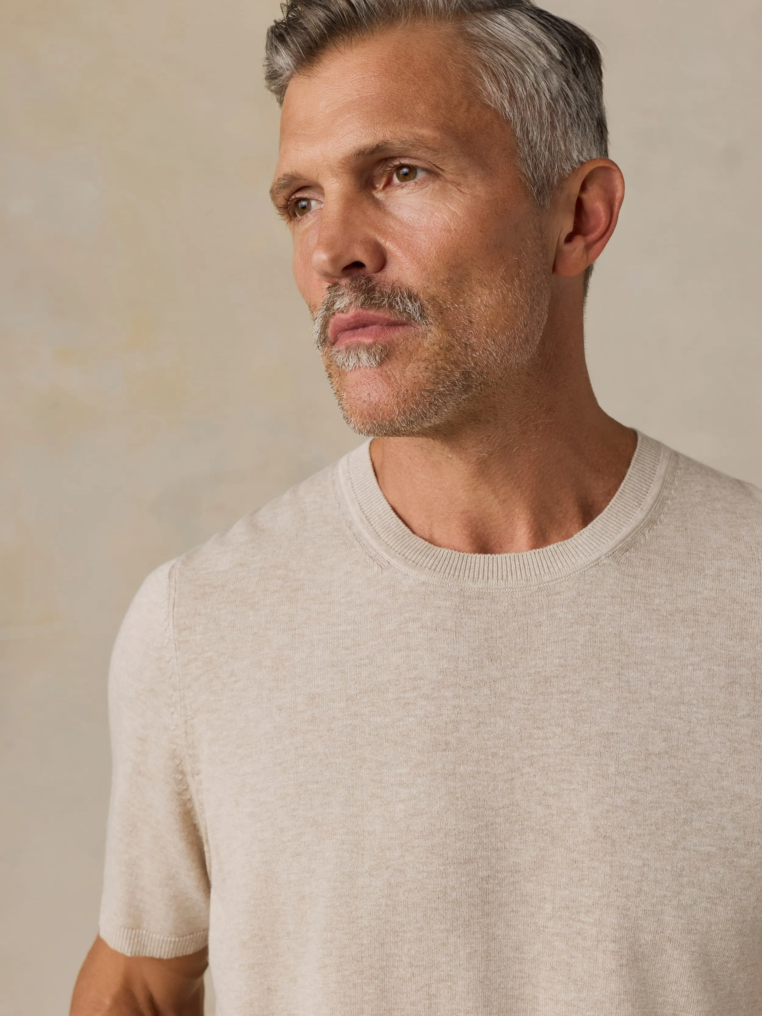 Short-Sleeve Sweater Tee - Faded Sand Melange sold by Faherty product image thumbnail 3