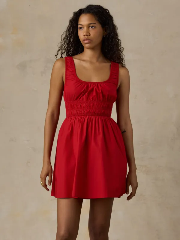 Coastal Poplin Sunseeker Mini Dress - Tango Red made by Faherty