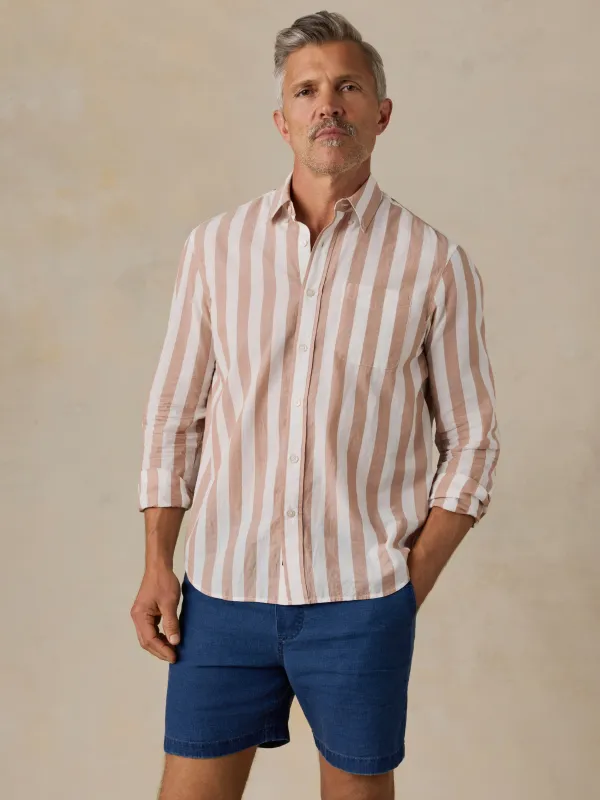 Long-Sleeve Weightless Cotton Shirt - White Clay Stripe made by Faherty