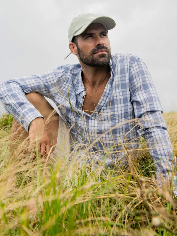 Long-Sleeve Weightless Cotton Shirt - Coastal Waters Plaid made by Faherty