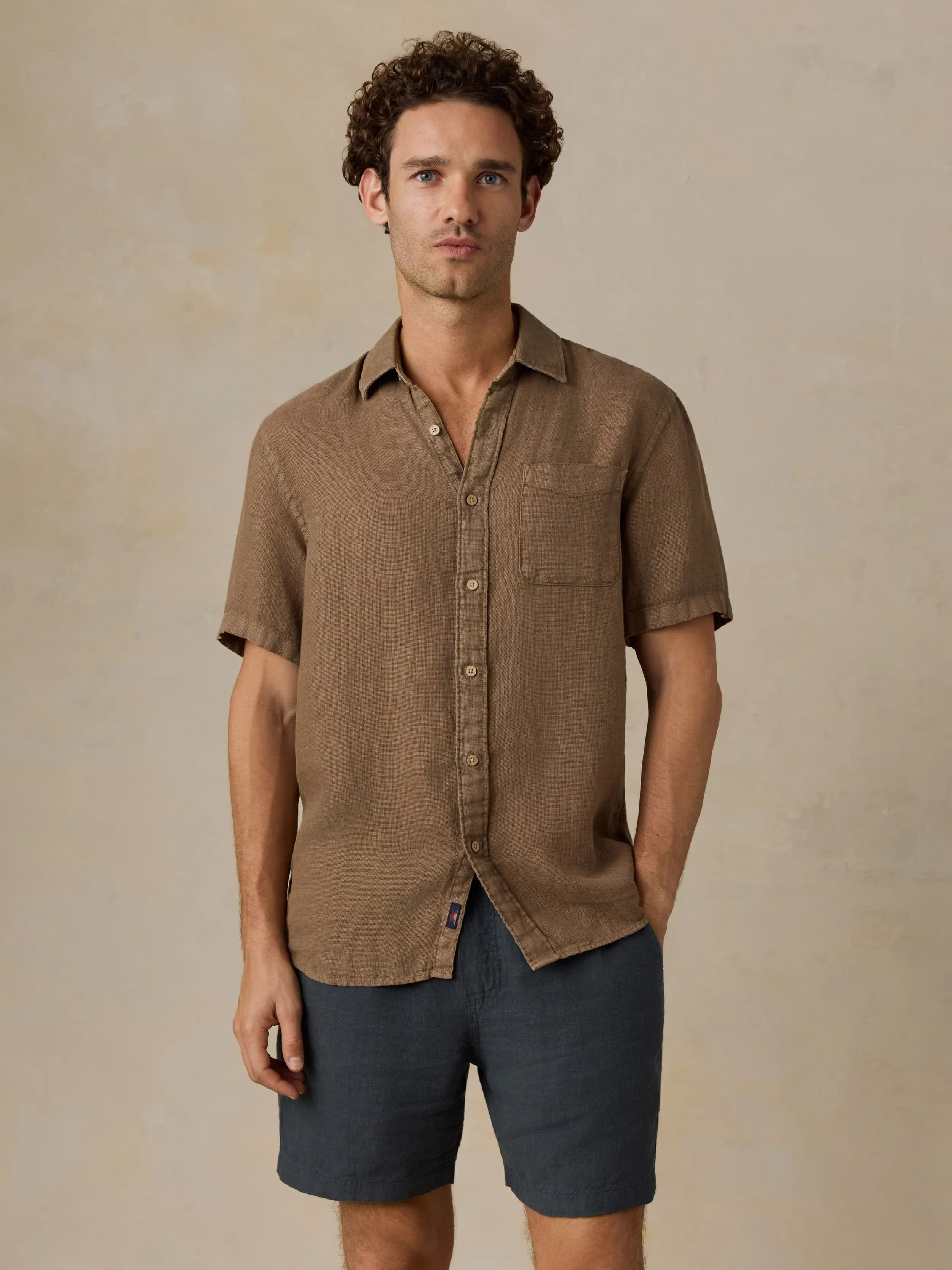 Short-Sleeve Palma Linen Shirt - Island Brown sold by Faherty