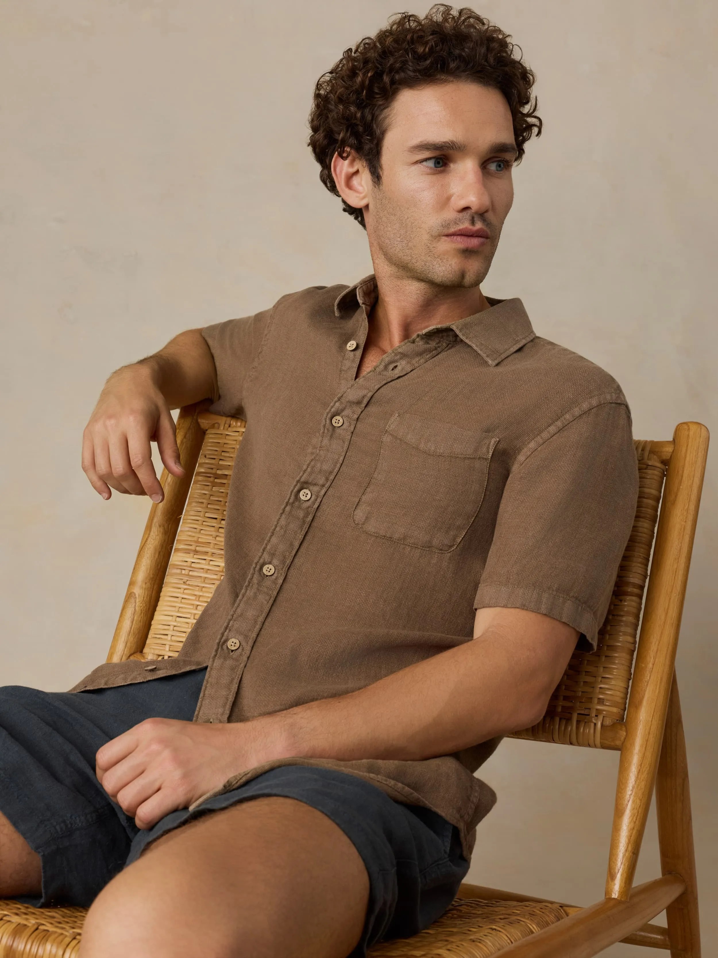 Short-Sleeve Palma Linen Shirt - Island Brown sold by Faherty product image thumbnail 2
