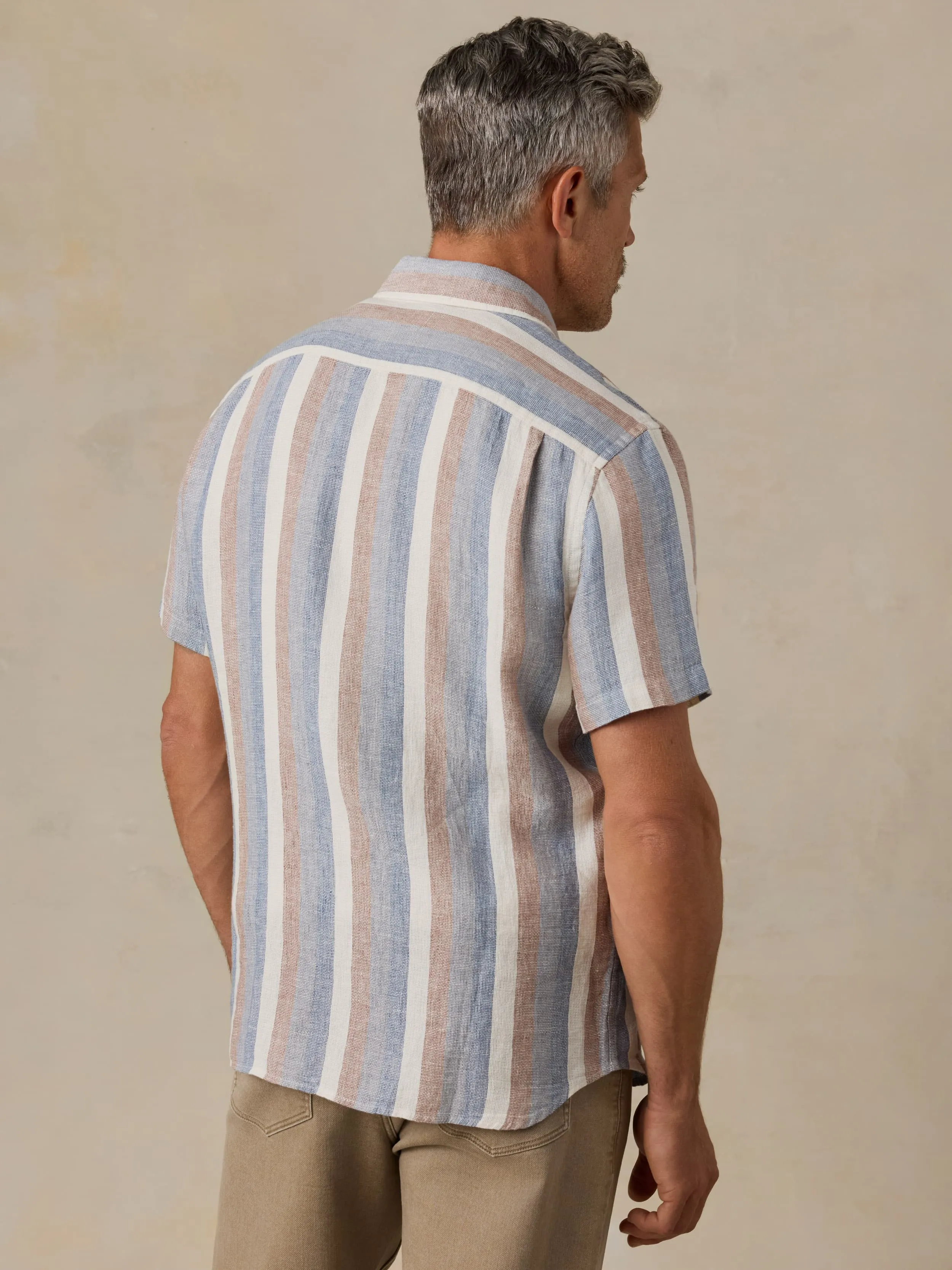 Short-Sleeve Palma Linen Shirt - Meadow Lake Stripe sold by Faherty product image thumbnail 4