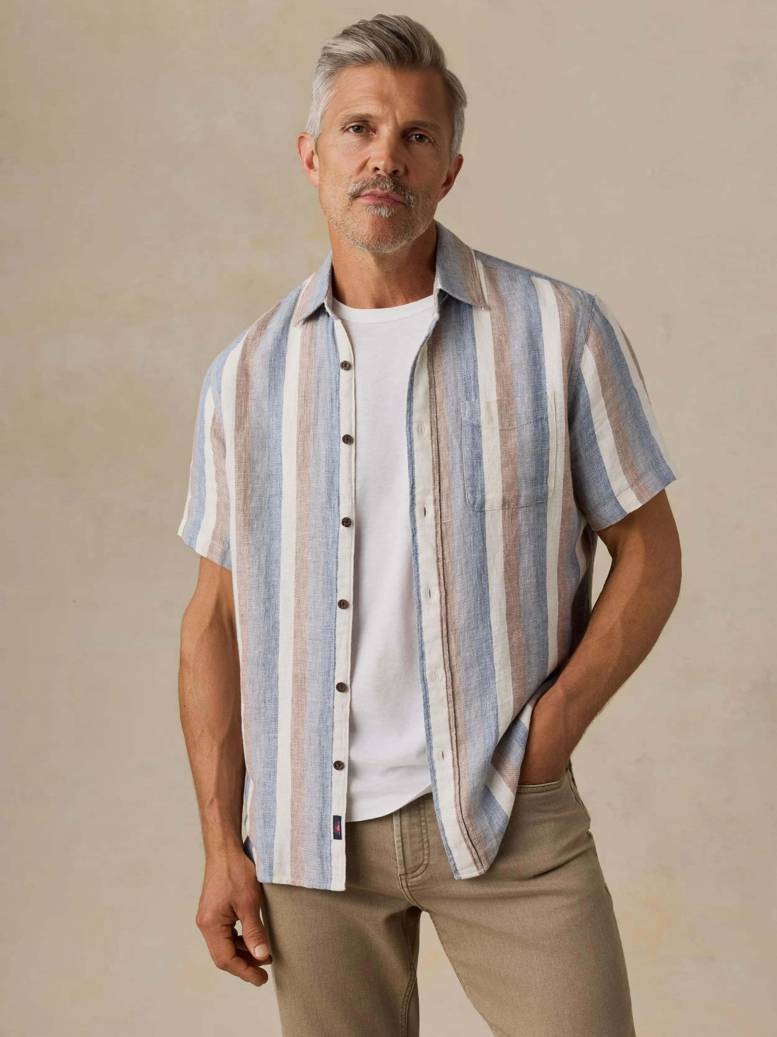 Short-Sleeve Palma Linen Shirt - Meadow Lake Stripe sold by Faherty