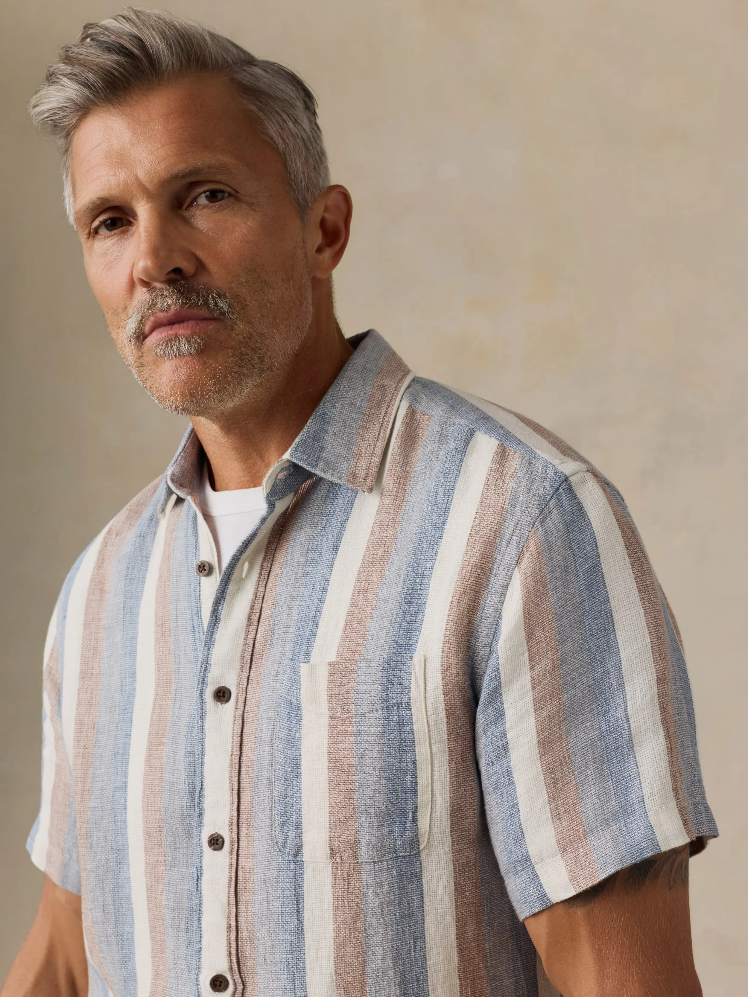 Short-Sleeve Palma Linen Shirt - Meadow Lake Stripe sold by Faherty product image thumbnail 2