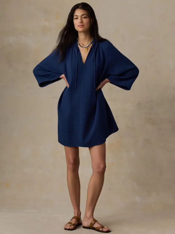 Dune Cotton Gauze Mina Dress - Dark Indigo Wash made by Faherty
