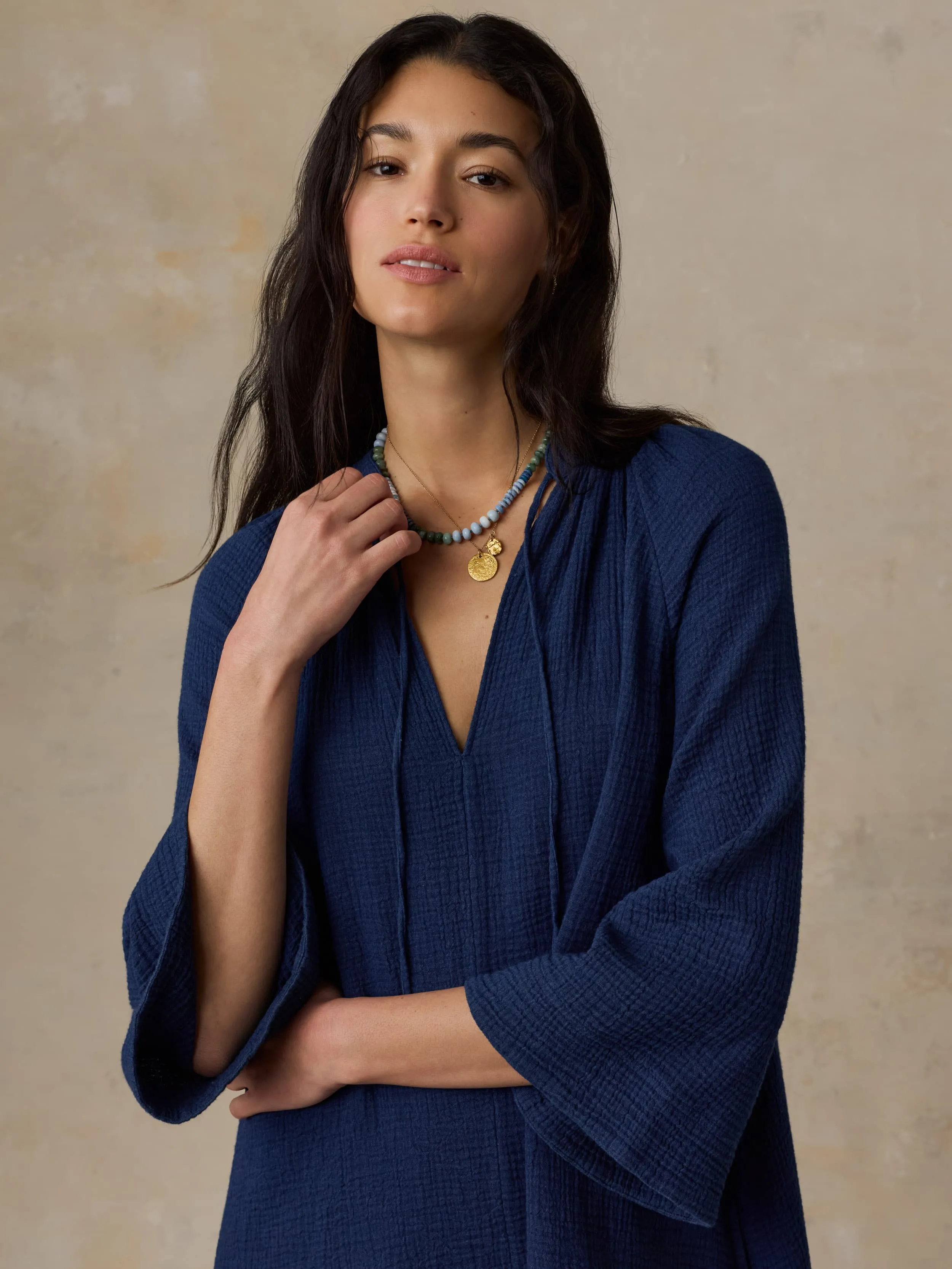Dune Cotton Gauze Mina Dress - Dark Indigo Wash sold by Faherty product image thumbnail 2