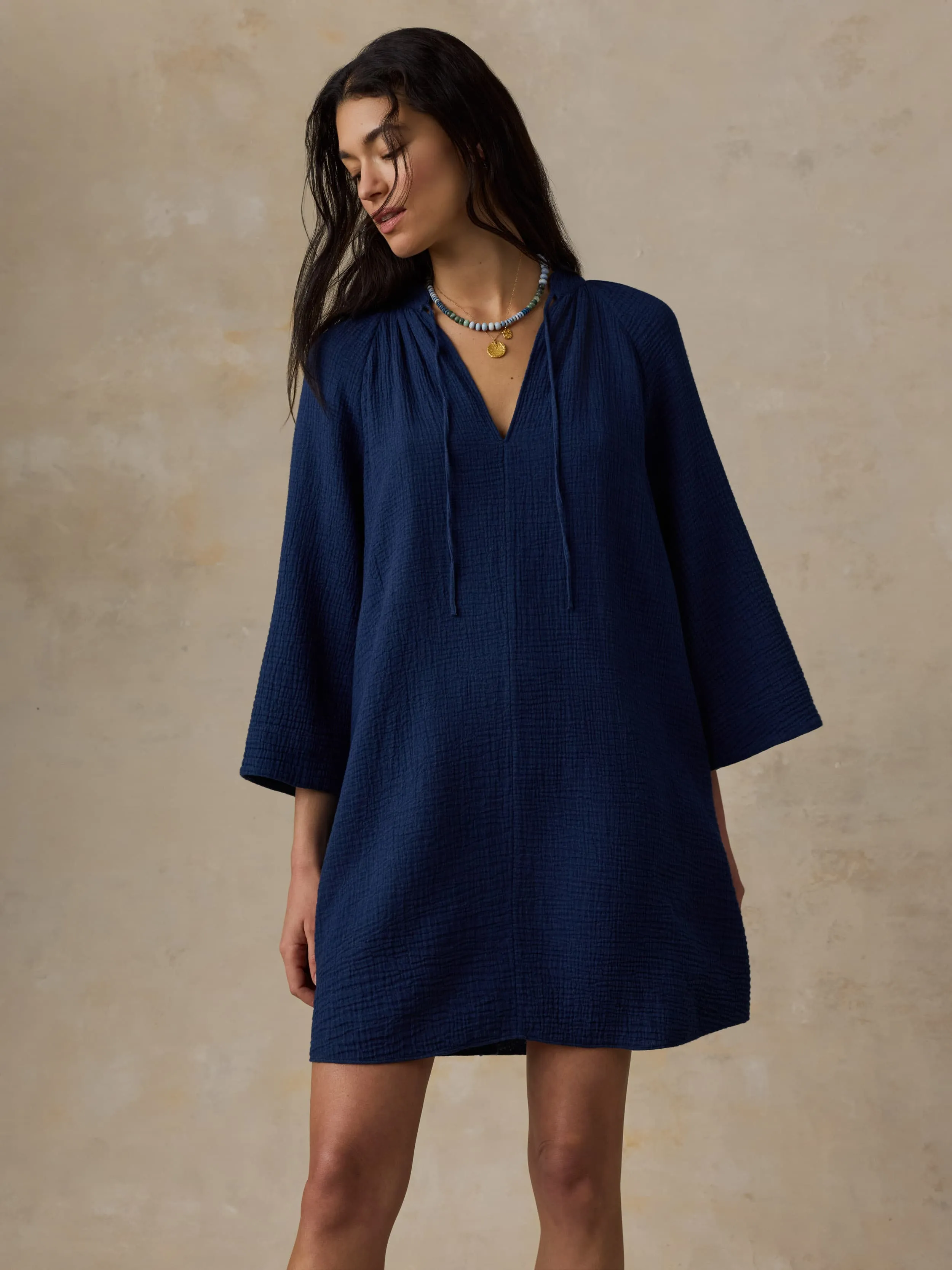 Dune Cotton Gauze Mina Dress - Dark Indigo Wash sold by Faherty product image thumbnail 4