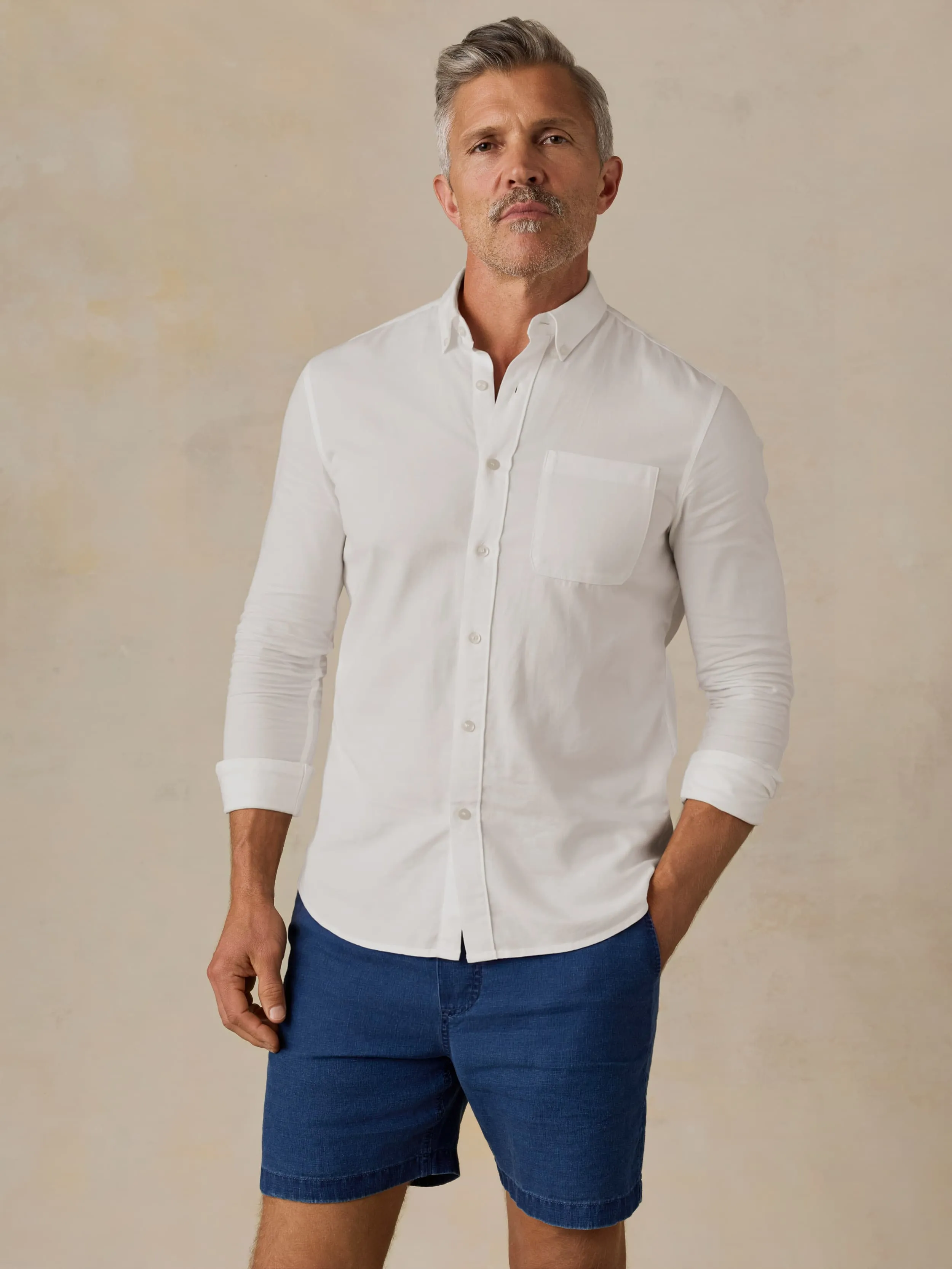 Long-Sleeve Weightless Cotton Shirt - Pure White sold by Faherty