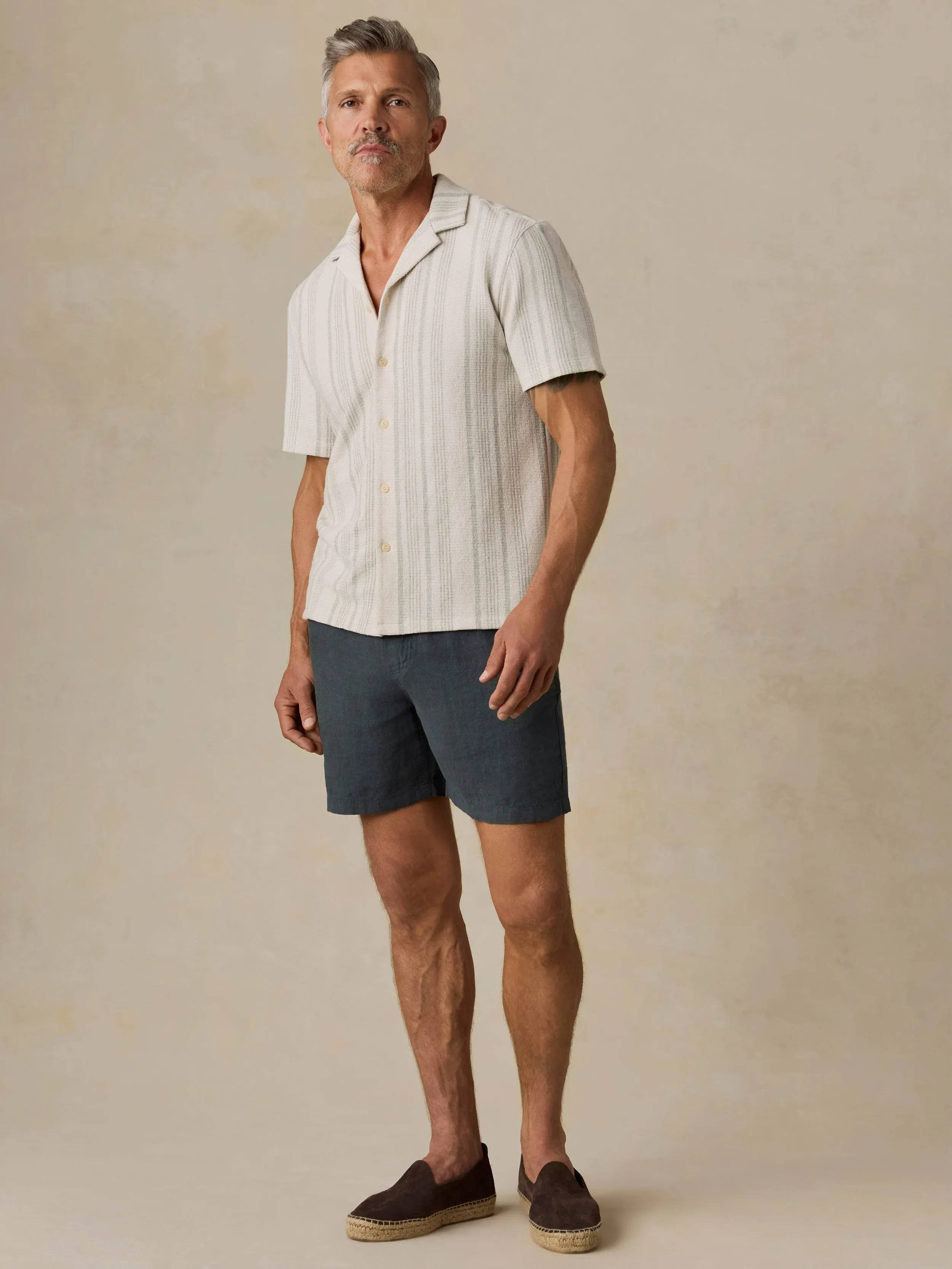 Short-Sleeve Oasis Camp Shirt - Sage Beach Stripe sold by Faherty product image thumbnail 5