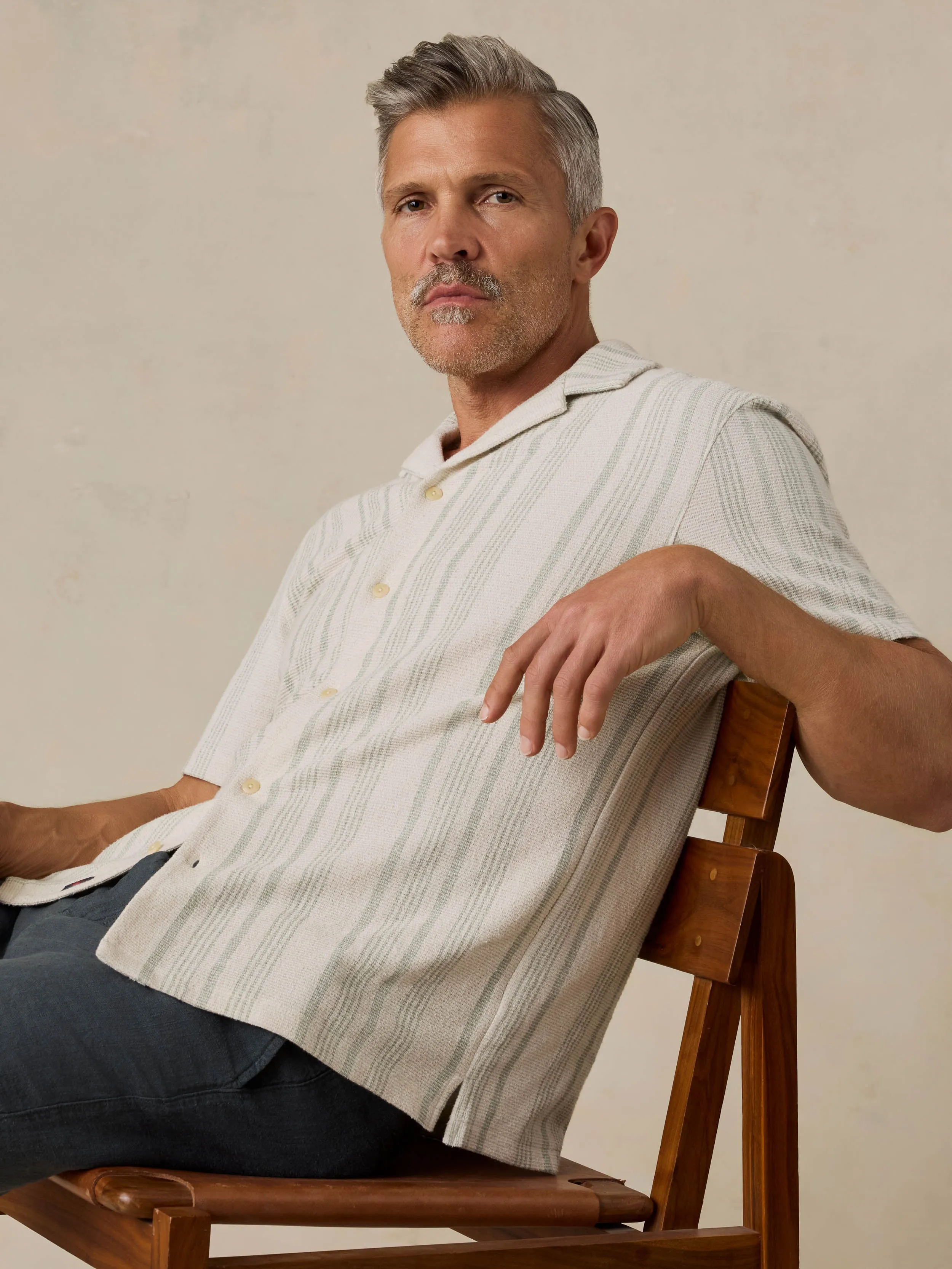 Short-Sleeve Oasis Camp Shirt - Sage Beach Stripe sold by Faherty product image thumbnail 2