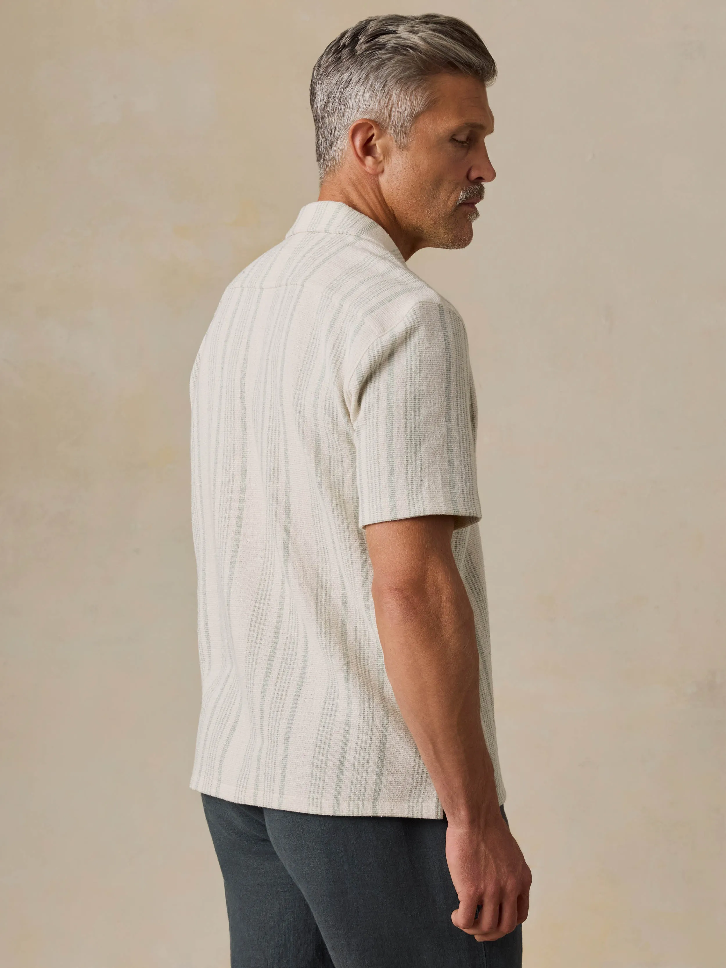 Short-Sleeve Oasis Camp Shirt - Sage Beach Stripe sold by Faherty product image thumbnail 3