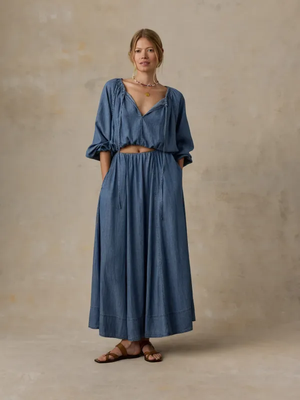 Tried & True Chambray Nera Skirt - River Mist Wash made by Faherty