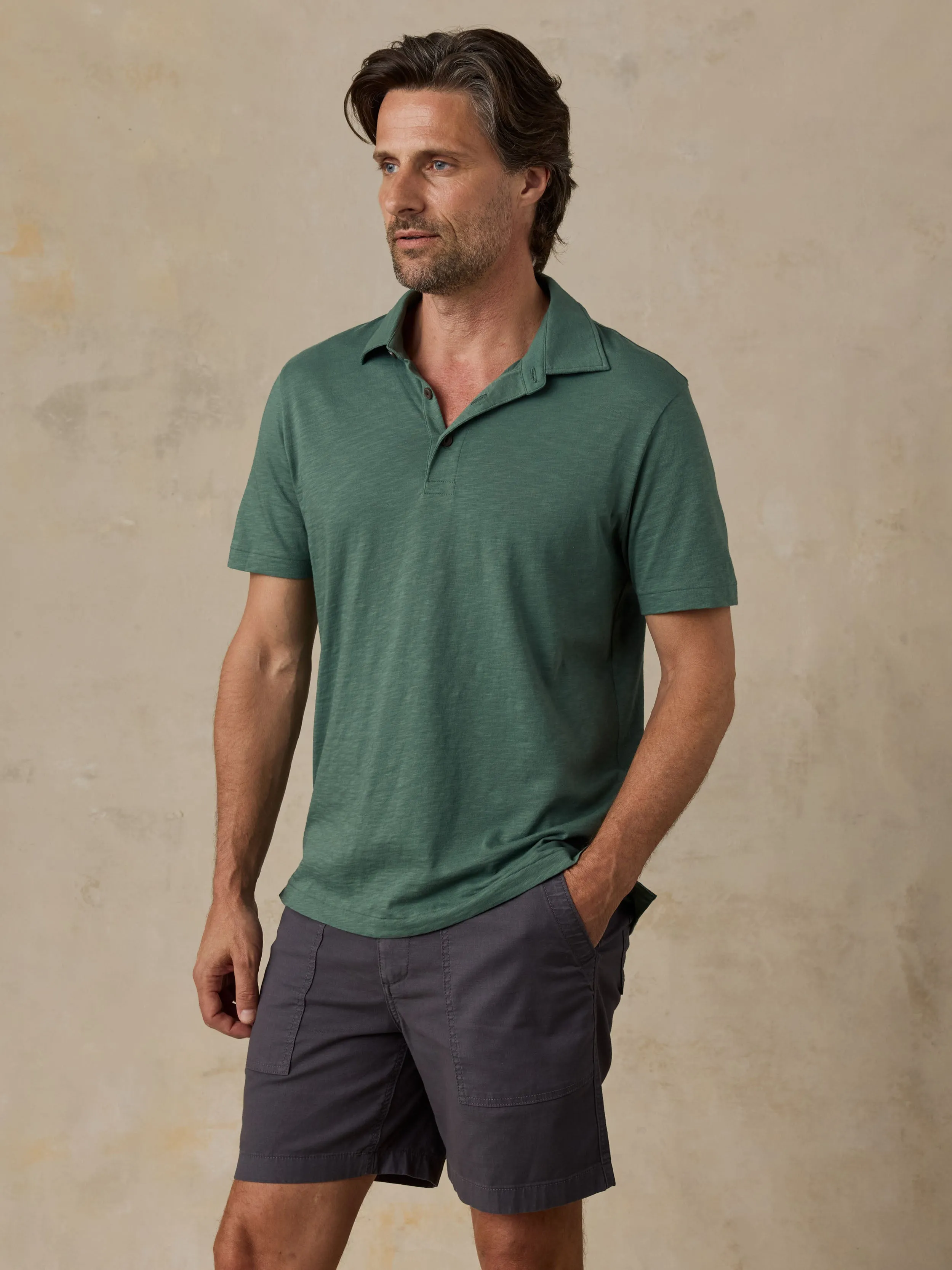 Sunwashed T-Shirt Polo - Island Spruce sold by Faherty
