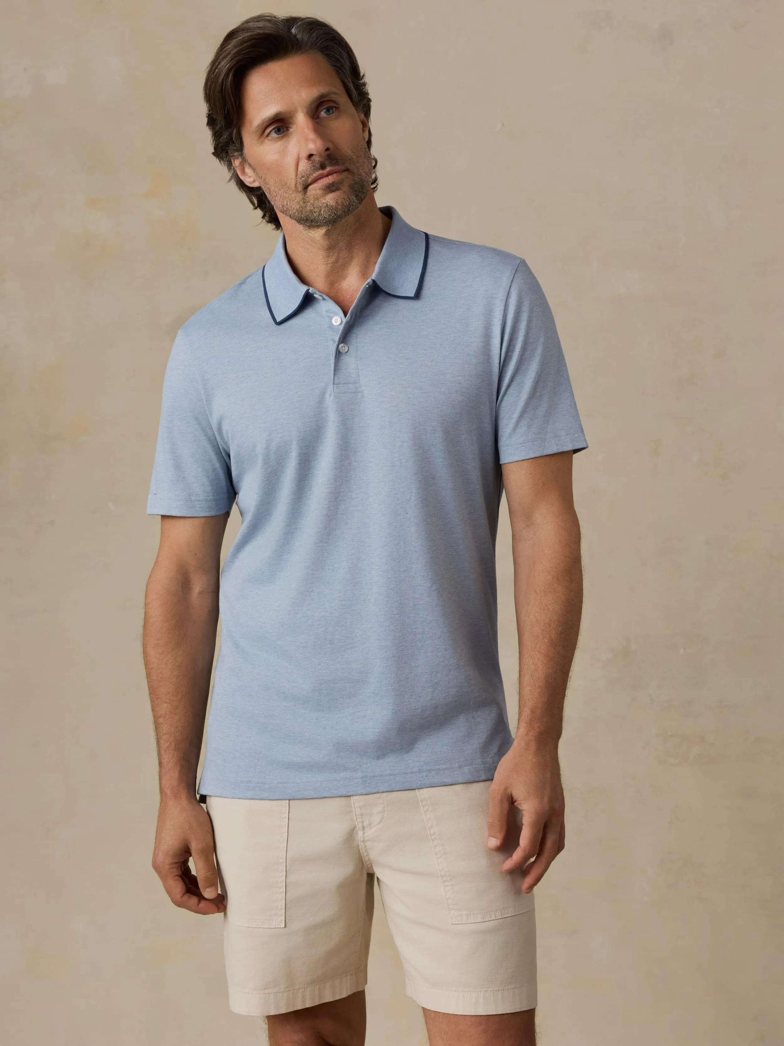 Short-Sleeve Movement™ Pique Polo - Inland Creek Melange sold by Faherty