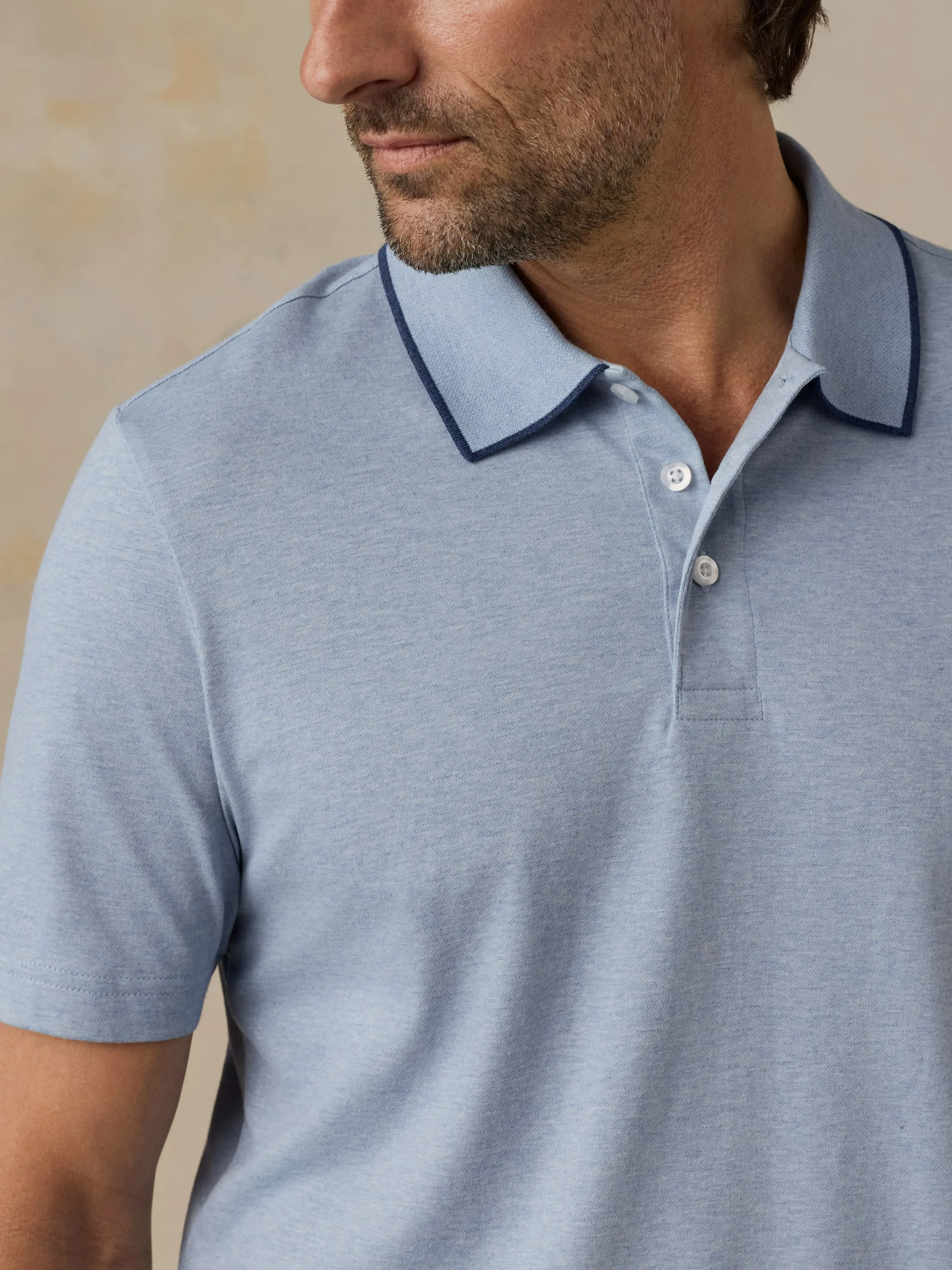 Short-Sleeve Movement™ Pique Polo - Inland Creek Melange sold by Faherty product image thumbnail 3