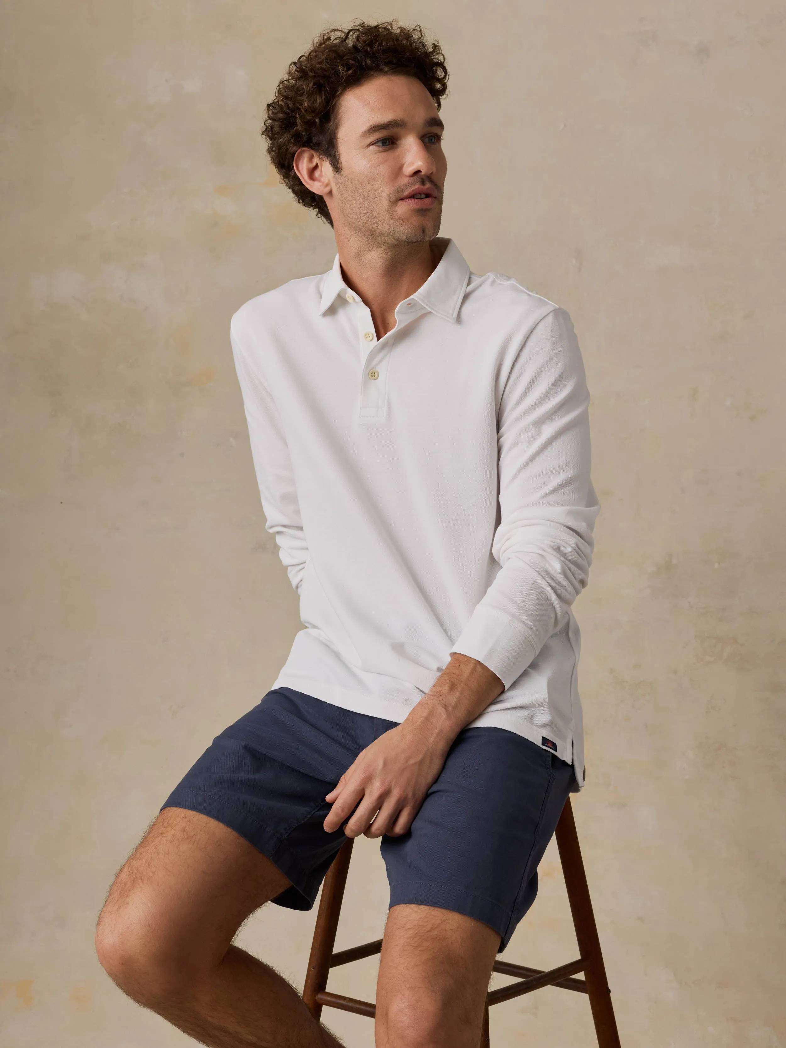 Long-Sleeve Sunwashed Pique Polo - Pure White sold by Faherty product image thumbnail 2