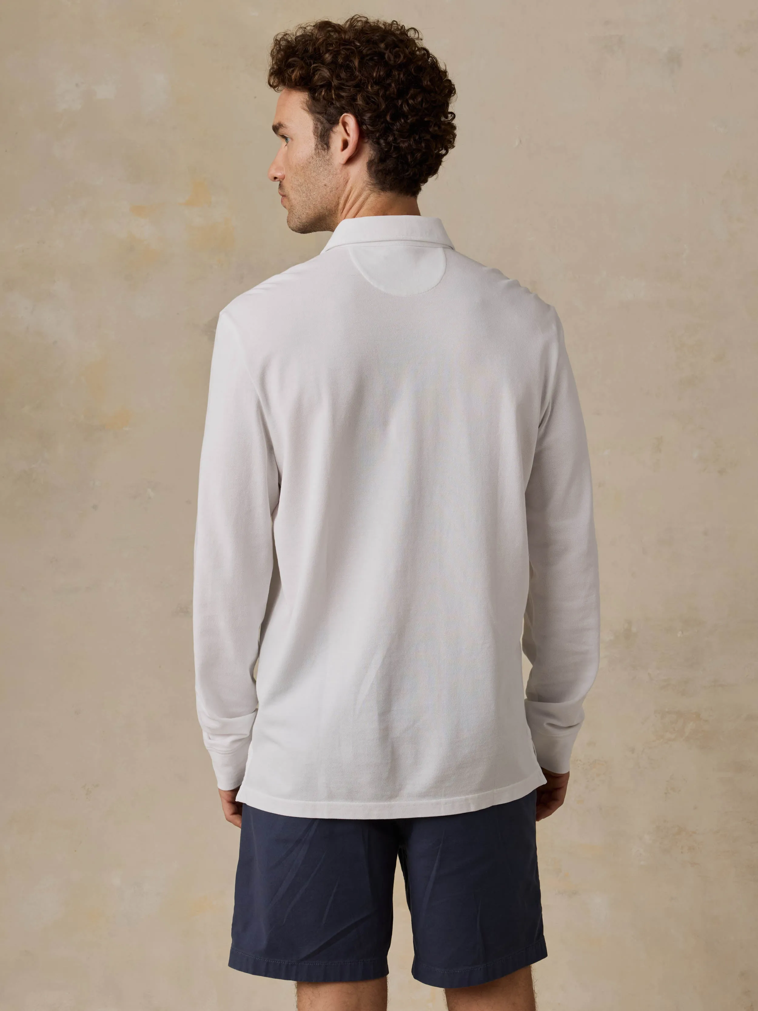 Long-Sleeve Sunwashed Pique Polo - Pure White sold by Faherty product image thumbnail 4