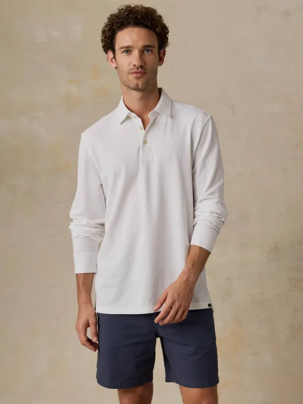 Long-Sleeve Sunwashed Pique Polo - Pure White made by Faherty