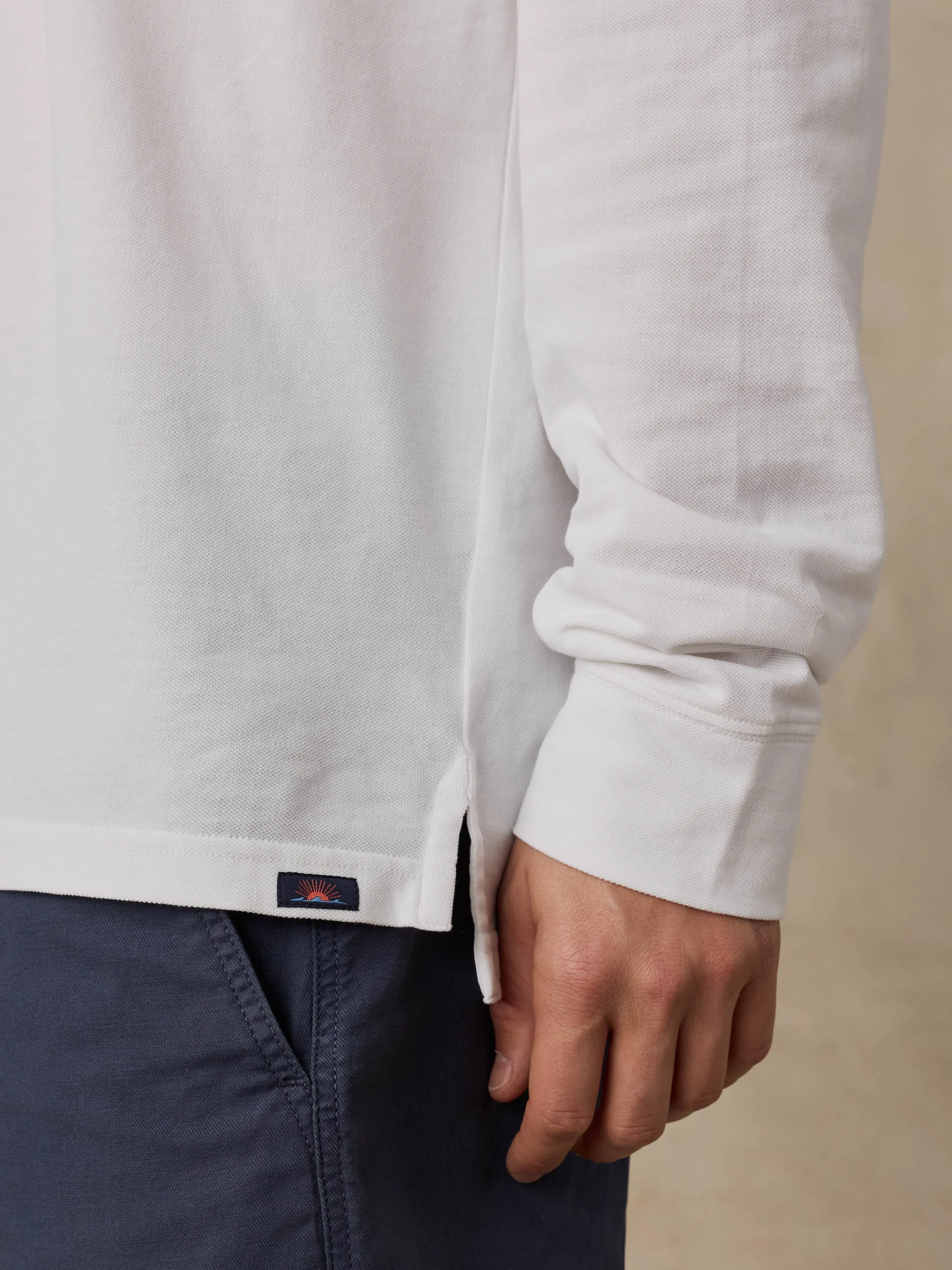 Long-Sleeve Sunwashed Pique Polo - Pure White sold by Faherty product image thumbnail 5