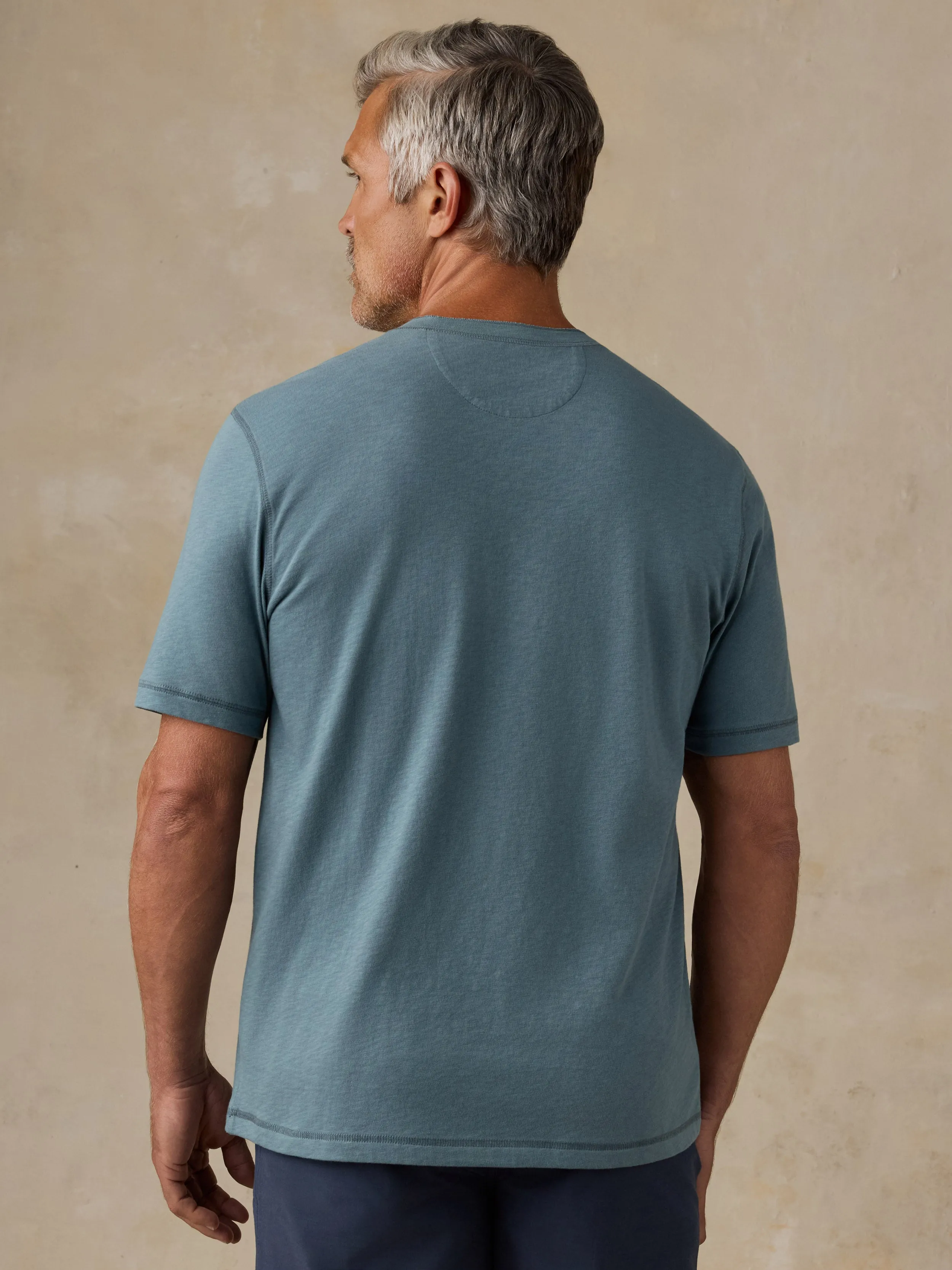 Short-Sleeve Sunwashed Regenerative Henley - Seaglass Blue sold by Faherty product image thumbnail 3