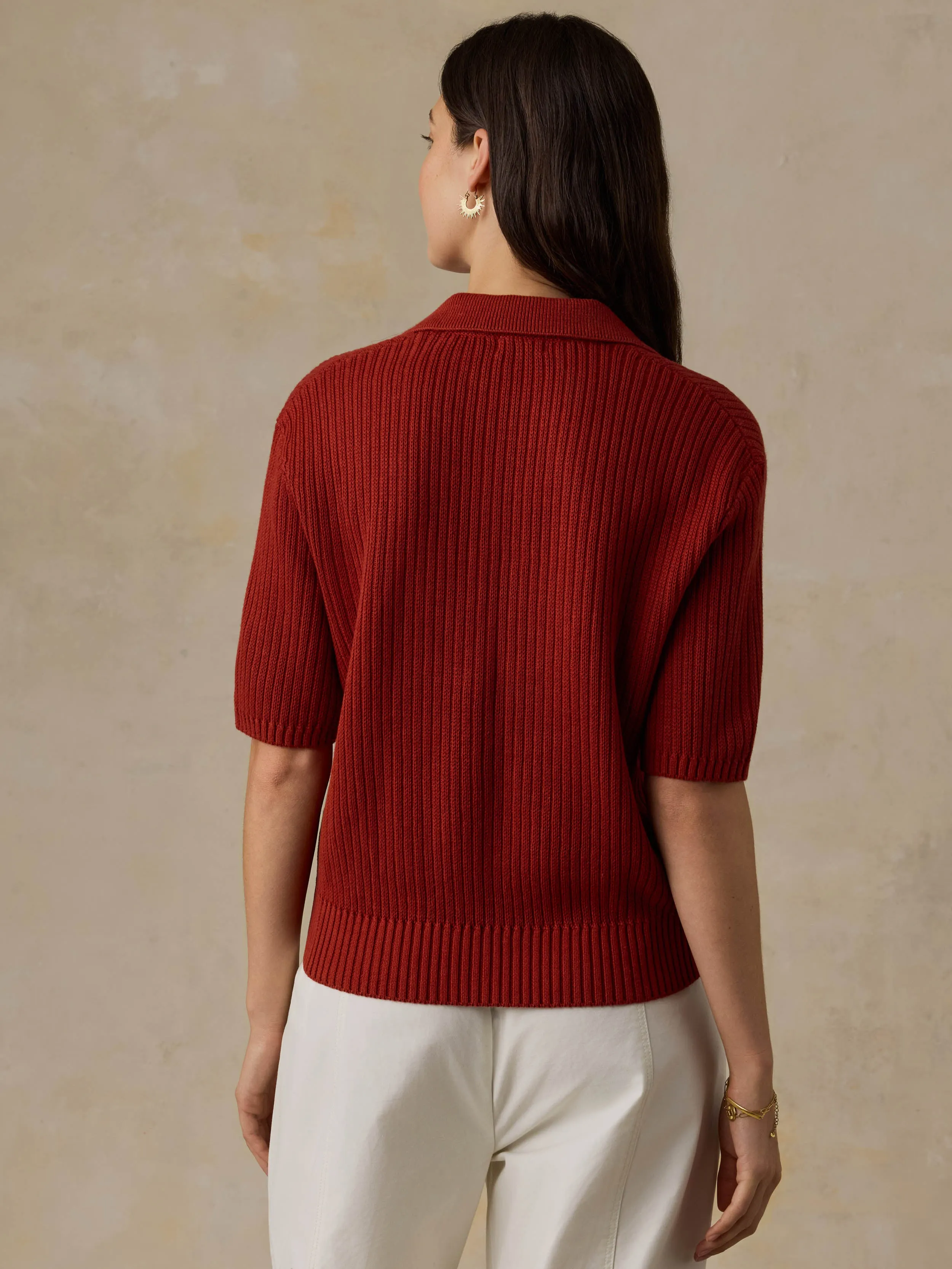 Miramar Linen Short-Sleeve Polo - Red Ochre sold by Faherty product image thumbnail 3