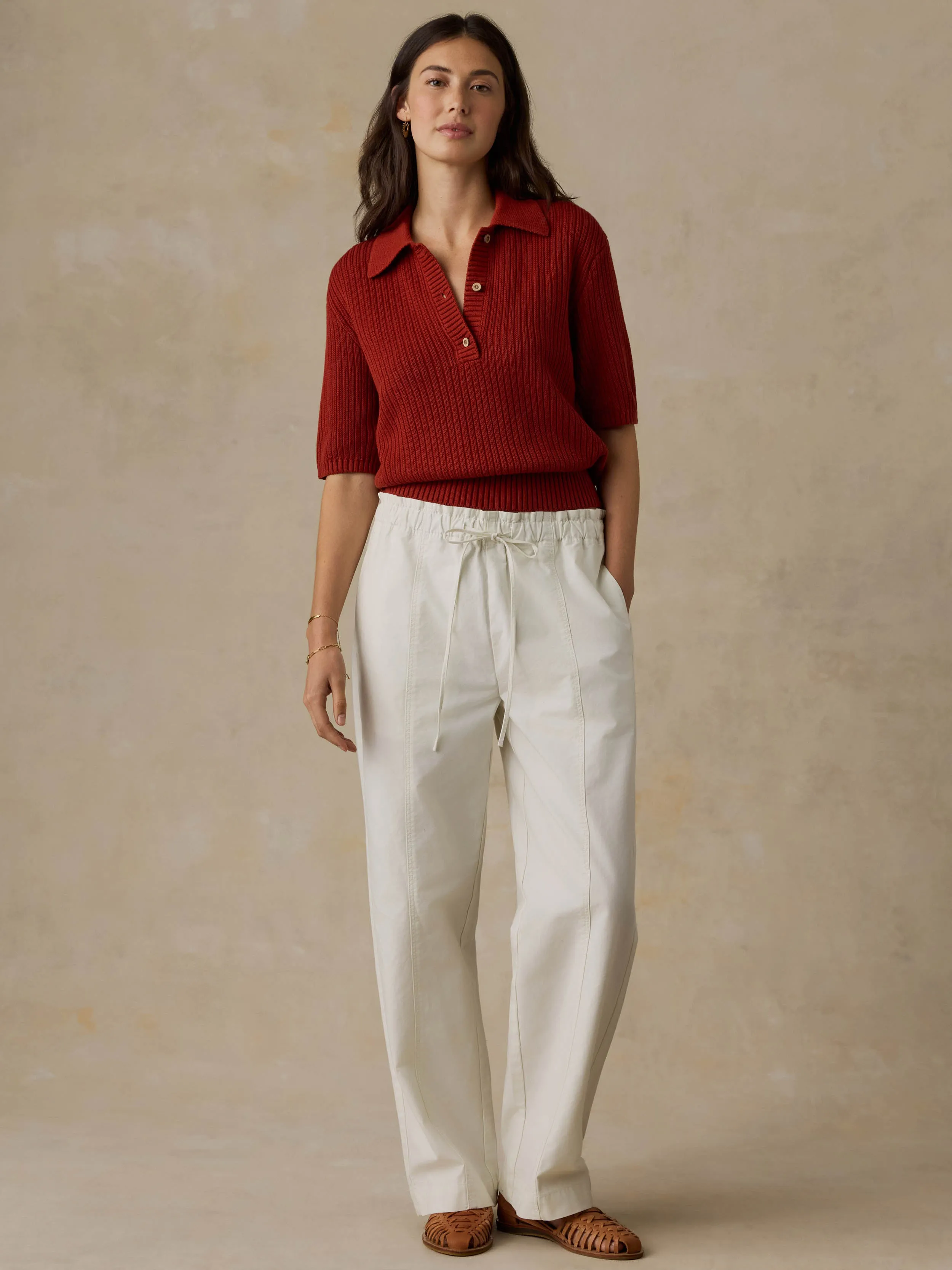 Miramar Linen Short-Sleeve Polo - Red Ochre sold by Faherty product image thumbnail 4