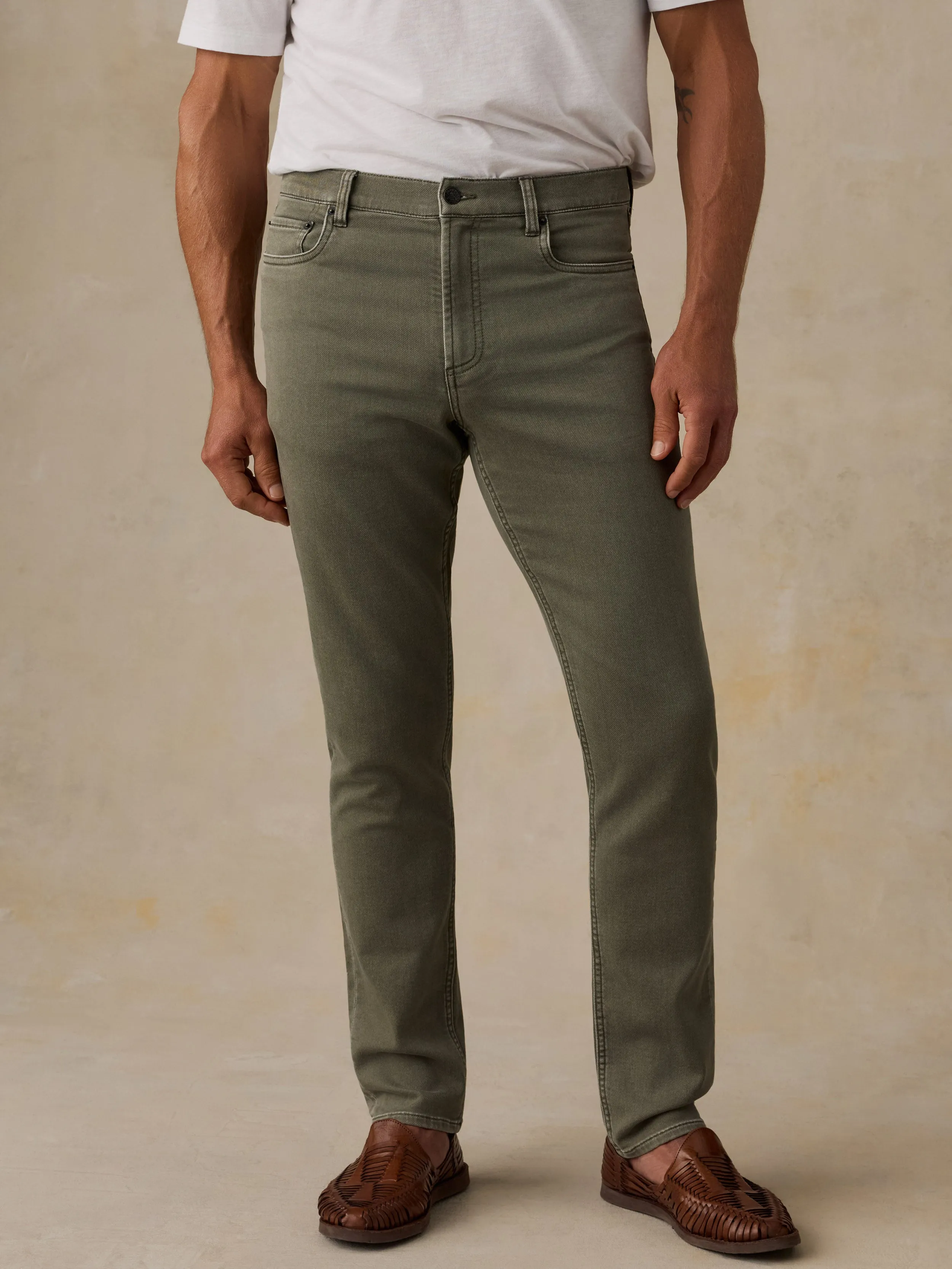 Stretch Terry 5-Pocket Pant - Pine Forest sold by Faherty