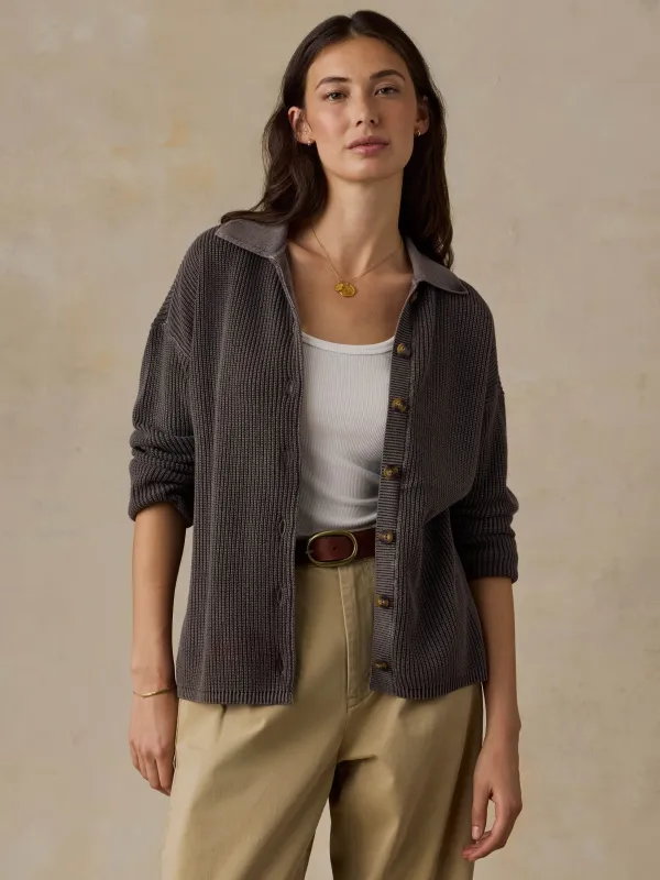 Sunwashed Cotton Sweater Polo - Chocolate Brown made by Faherty