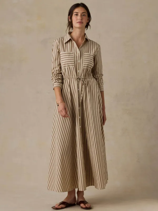Coastal Poplin Catalina Dress - Drift Sand Stripe made by Faherty