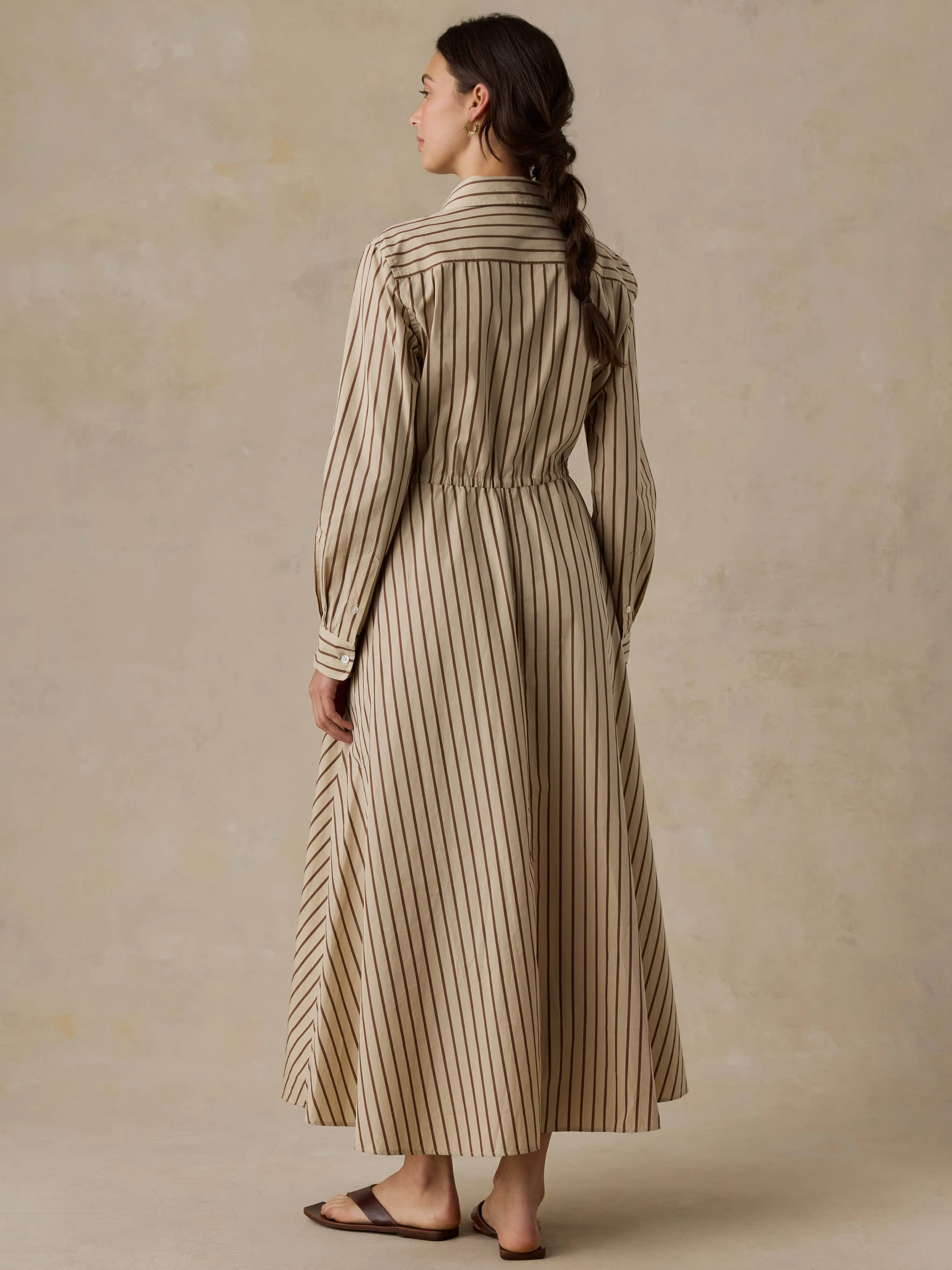 Coastal Poplin Catalina Dress - Drift Sand Stripe sold by Faherty product image thumbnail 4