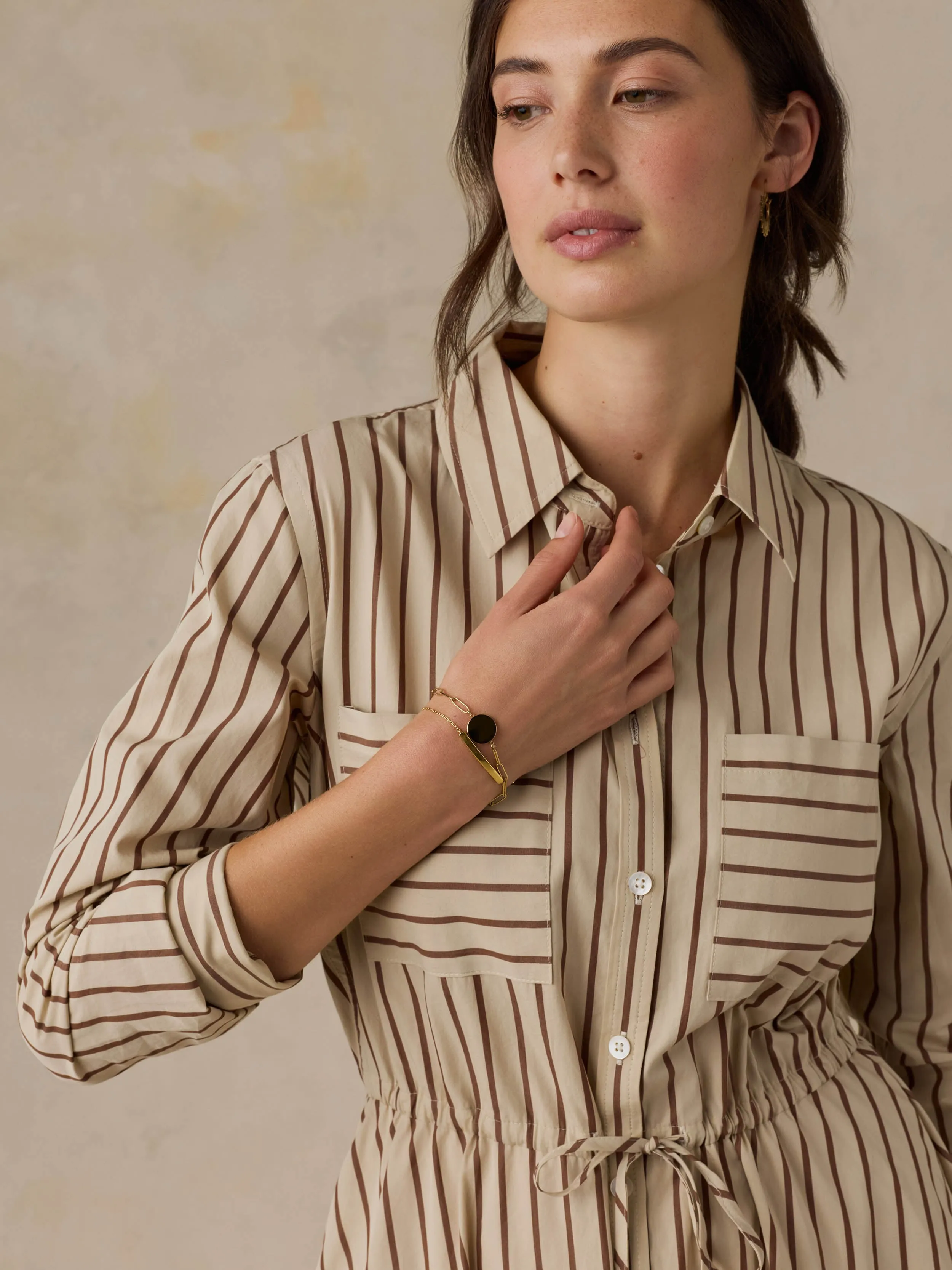 Coastal Poplin Catalina Dress - Drift Sand Stripe sold by Faherty product image thumbnail 3