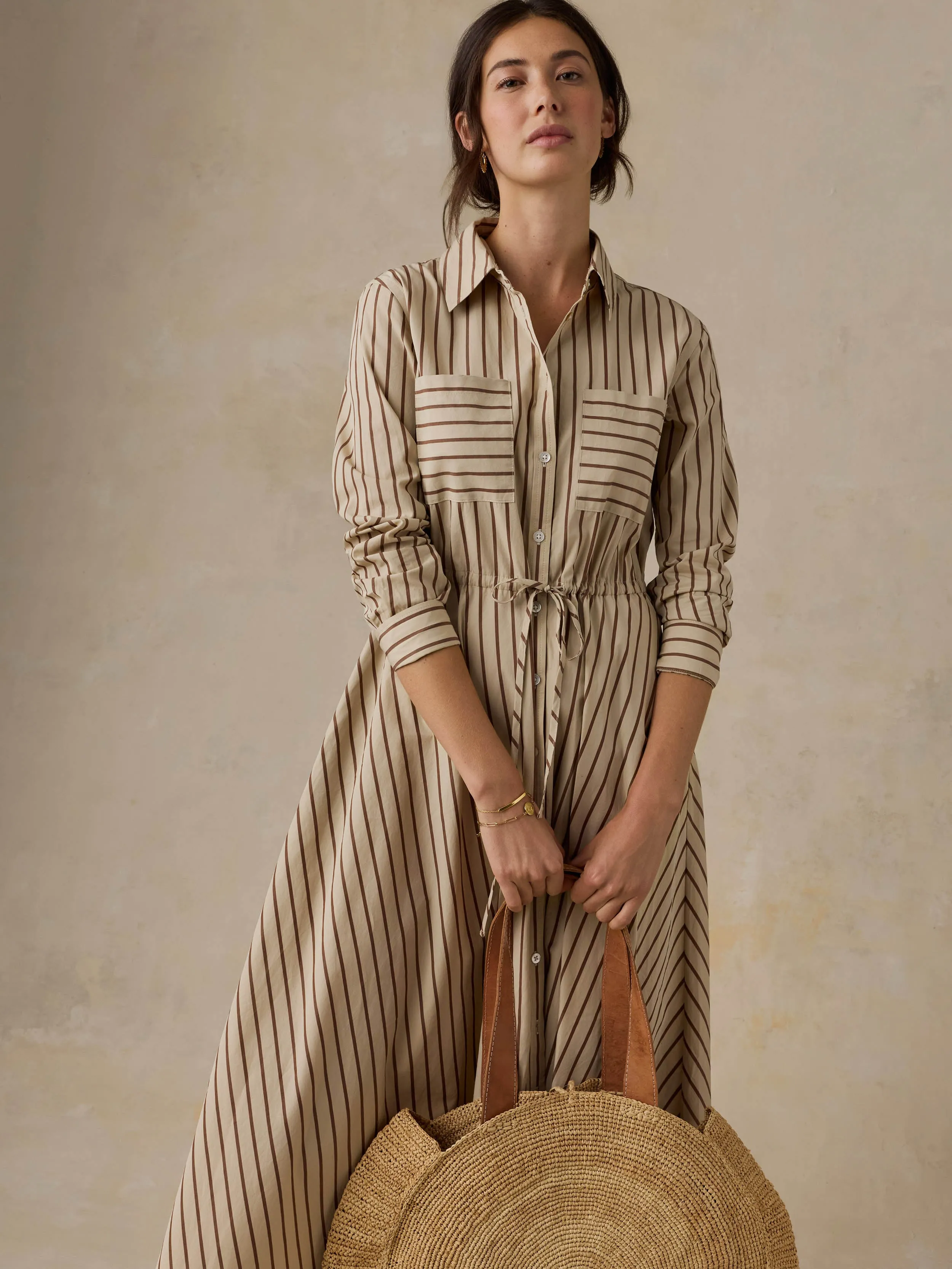 Coastal Poplin Catalina Dress - Drift Sand Stripe sold by Faherty product image thumbnail 2