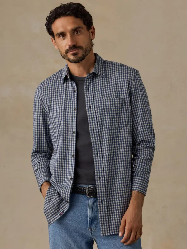 Coastline Knit Shirt - Blue Grey Gingham made by Faherty