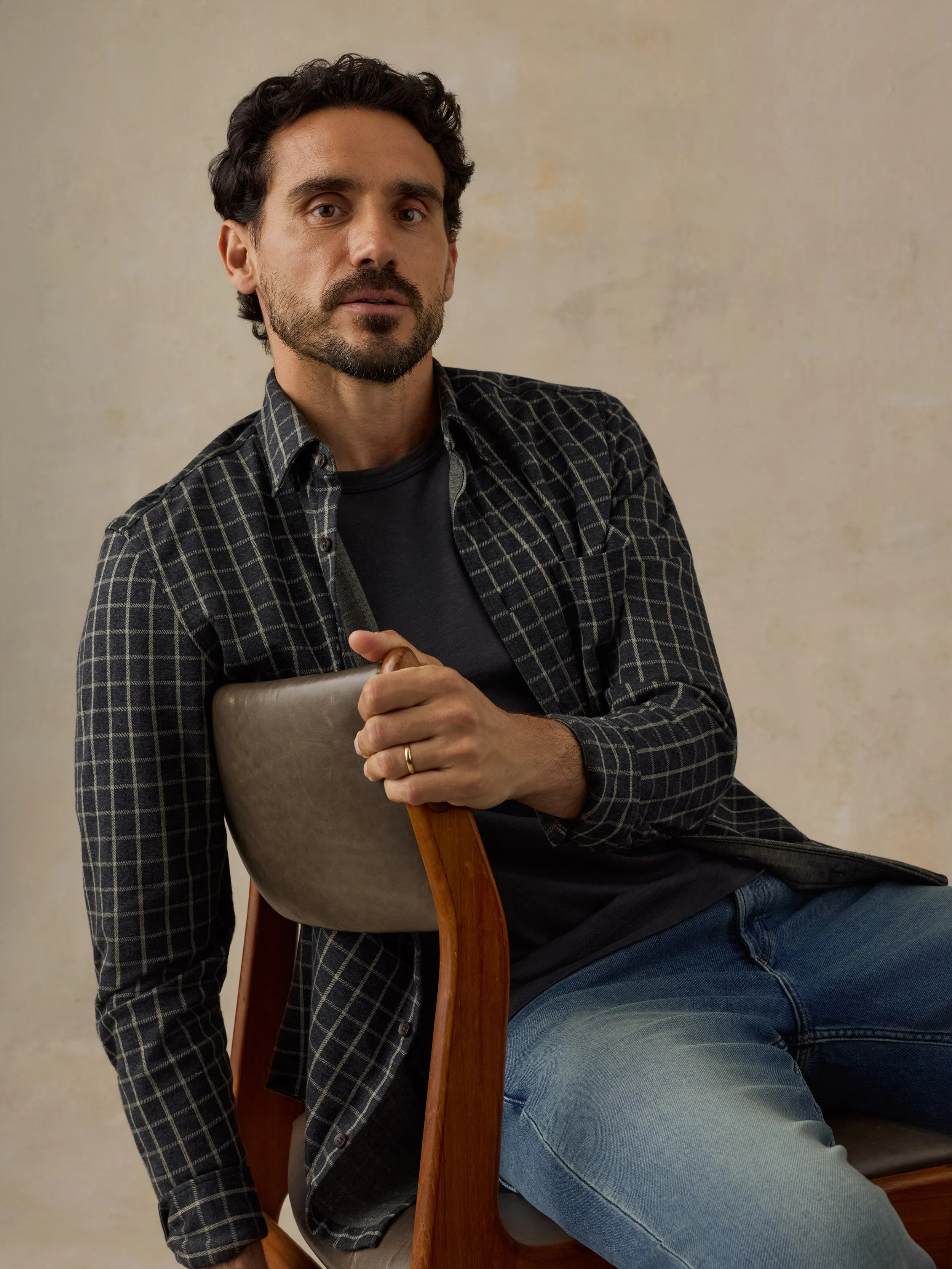 Coastline Knit Shirt - Charcoal Sage Check sold by Faherty product image thumbnail 5