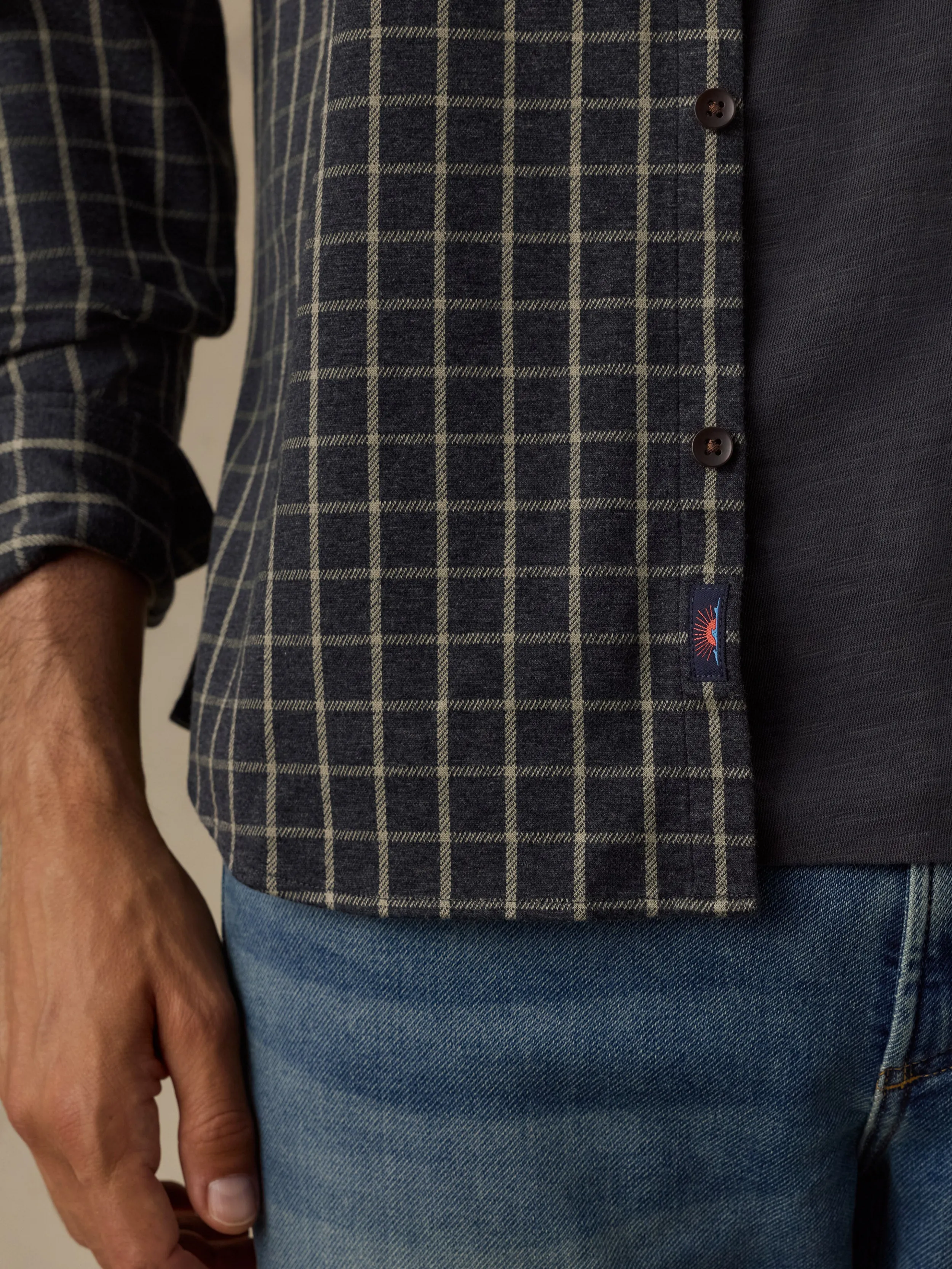 Coastline Knit Shirt - Charcoal Sage Check sold by Faherty product image thumbnail 4