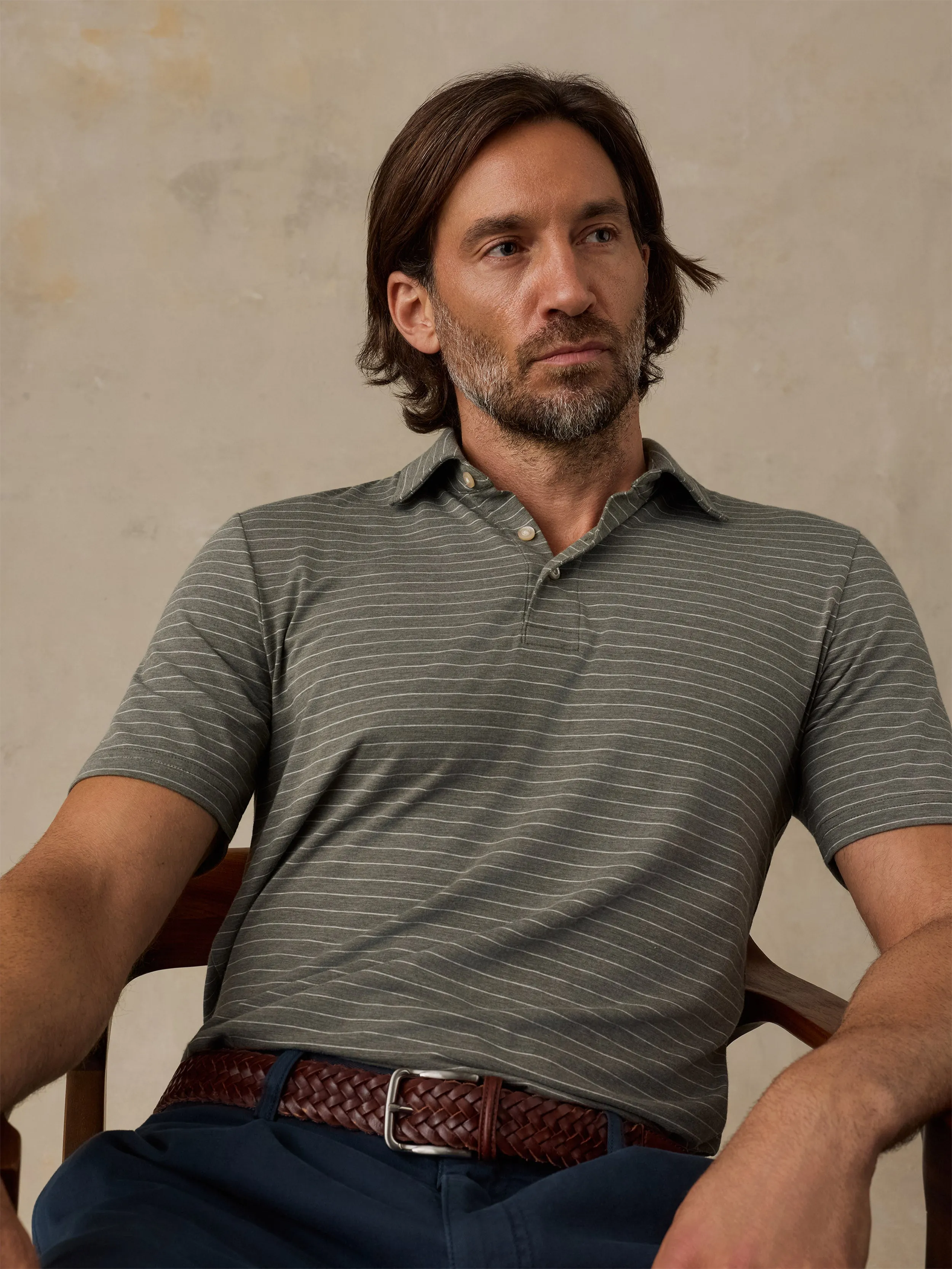 Short-Sleeve Movement™ Polo - Olive Rock Stripe sold by Faherty product image thumbnail 5