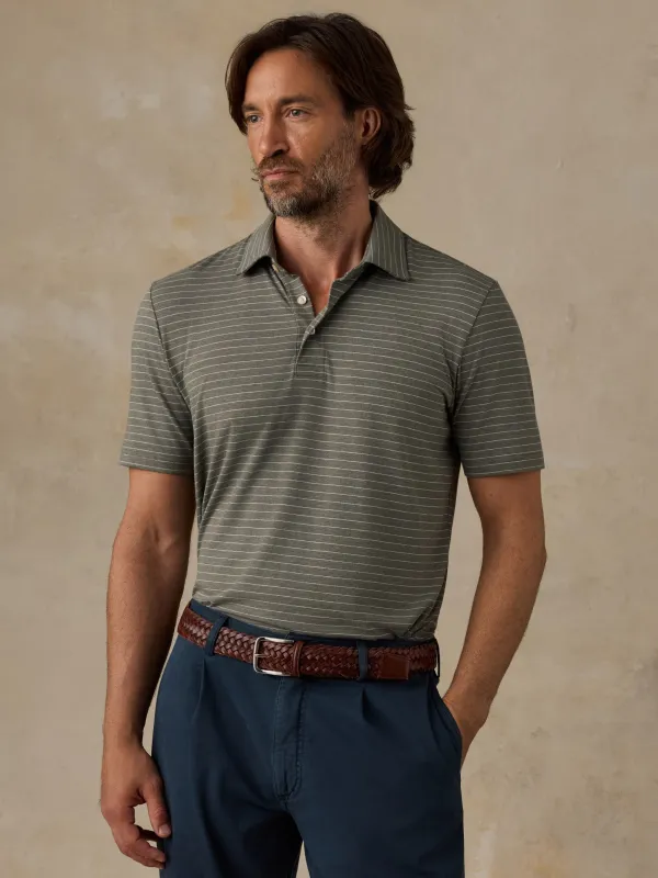 Short-Sleeve Movement™ Polo - Olive Rock Stripe made by Faherty