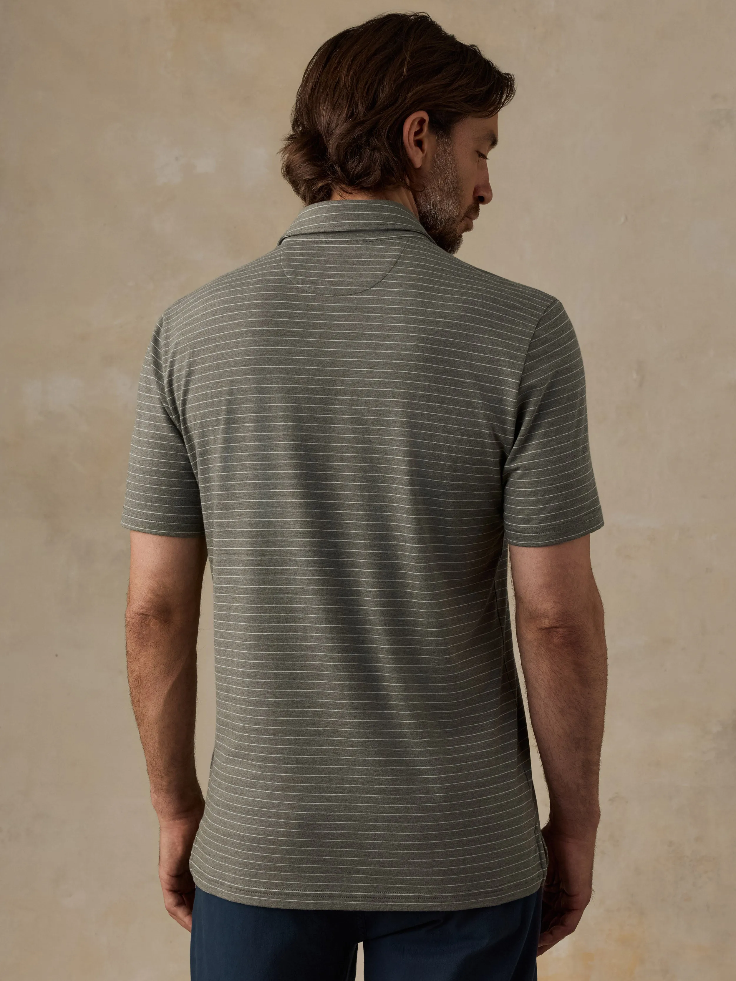 Short-Sleeve Movement™ Polo - Olive Rock Stripe sold by Faherty product image thumbnail 3