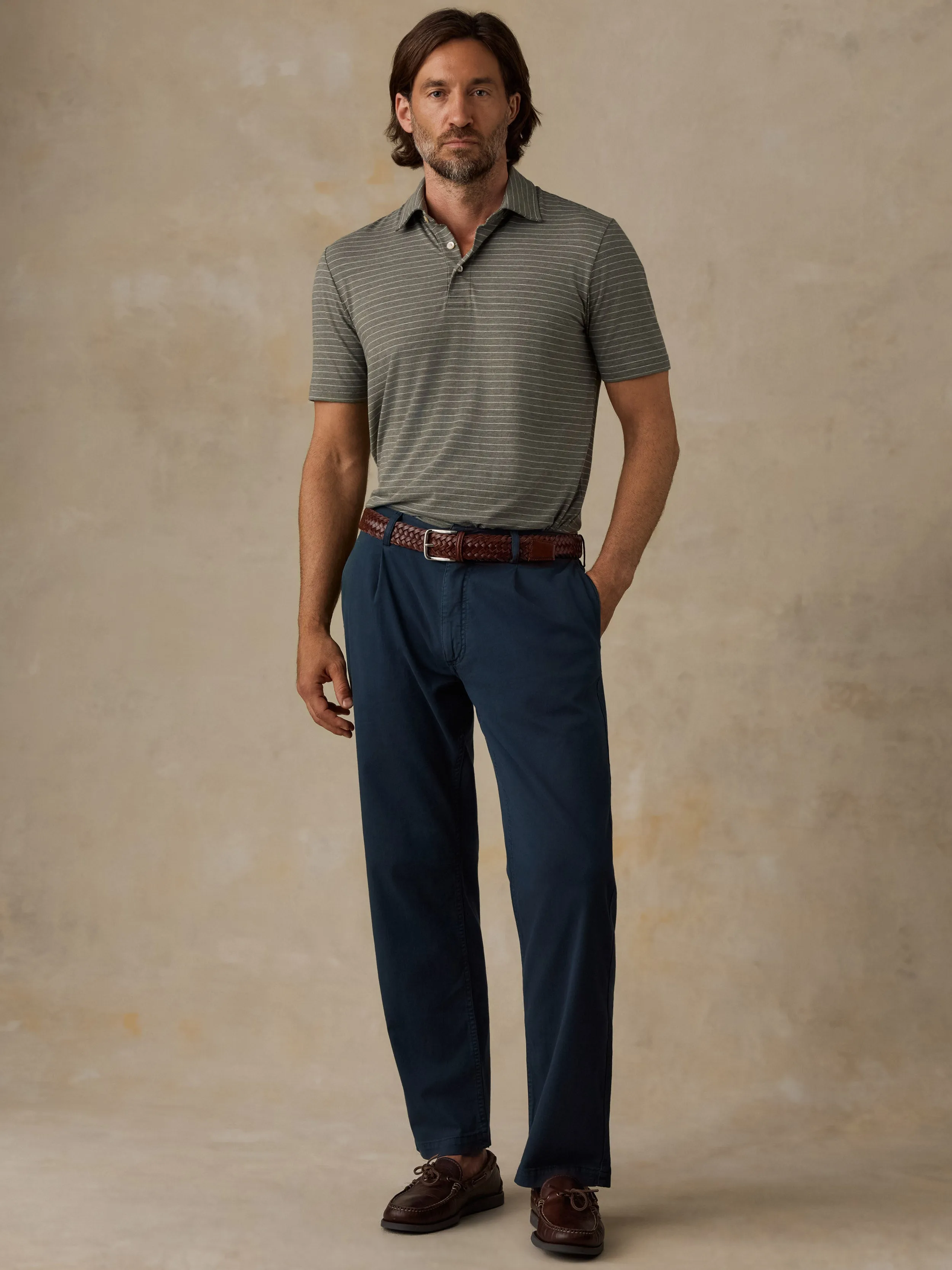Short-Sleeve Movement™ Polo - Olive Rock Stripe sold by Faherty product image thumbnail 4
