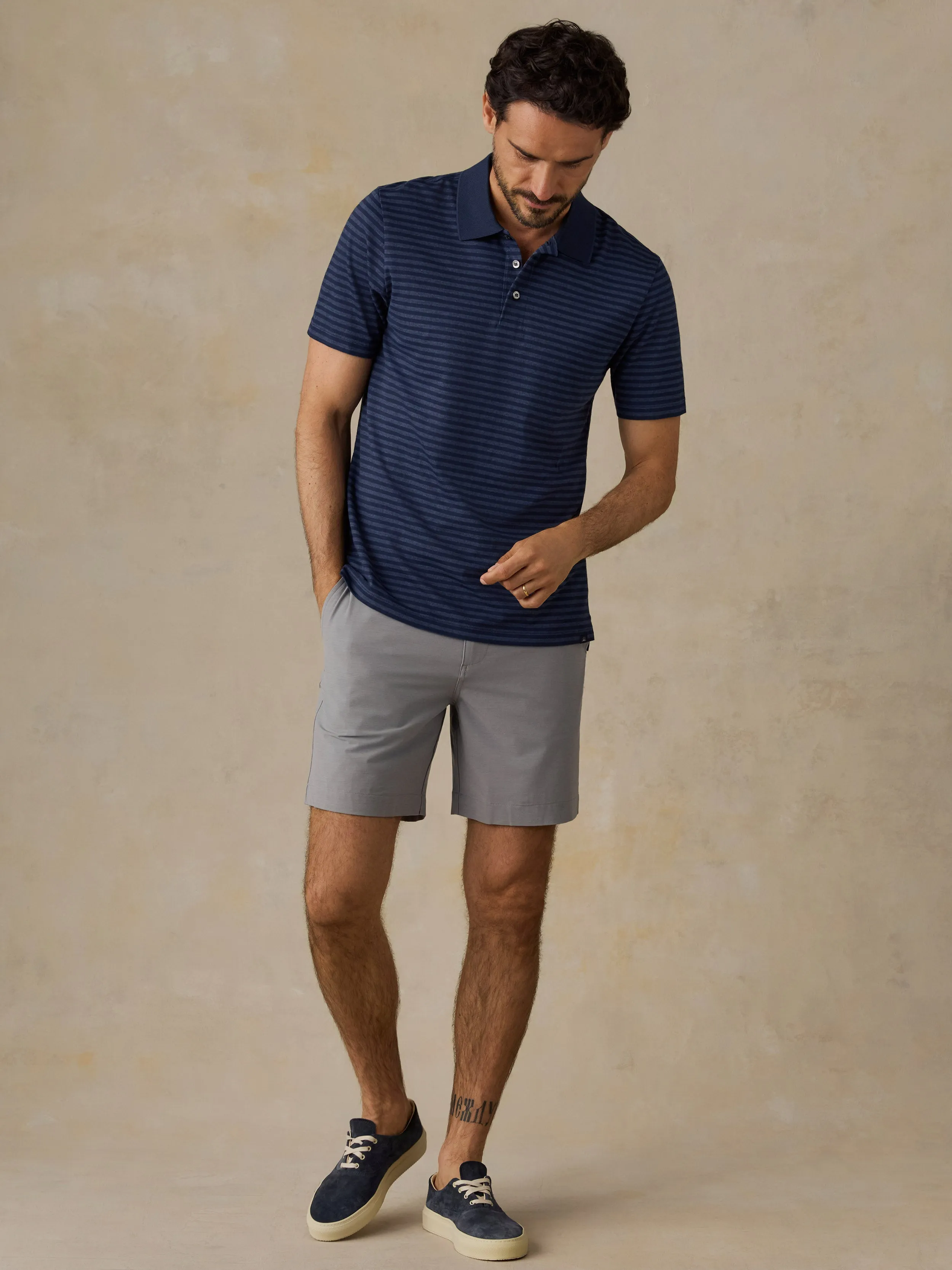 Short-Sleeve Movement Pique Polo - Twilight Stream Stripe sold by Faherty product image thumbnail 4